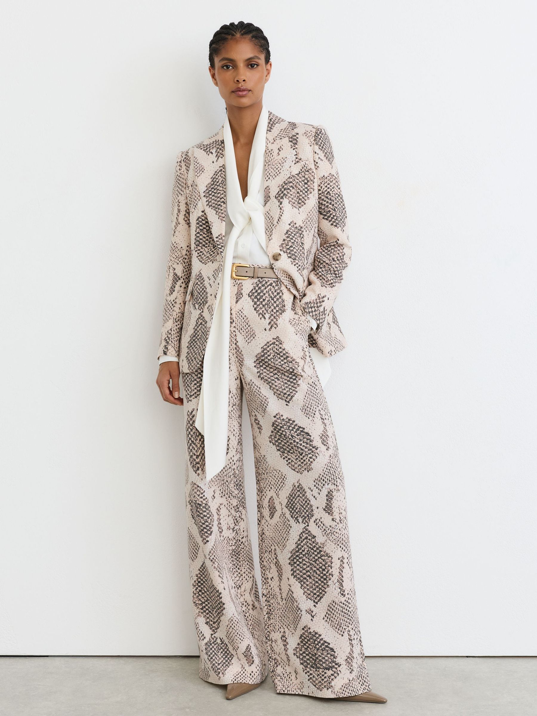 Snake-Print Single-Breasted Blazer in Ivory/Grey - Image 3 of 7
