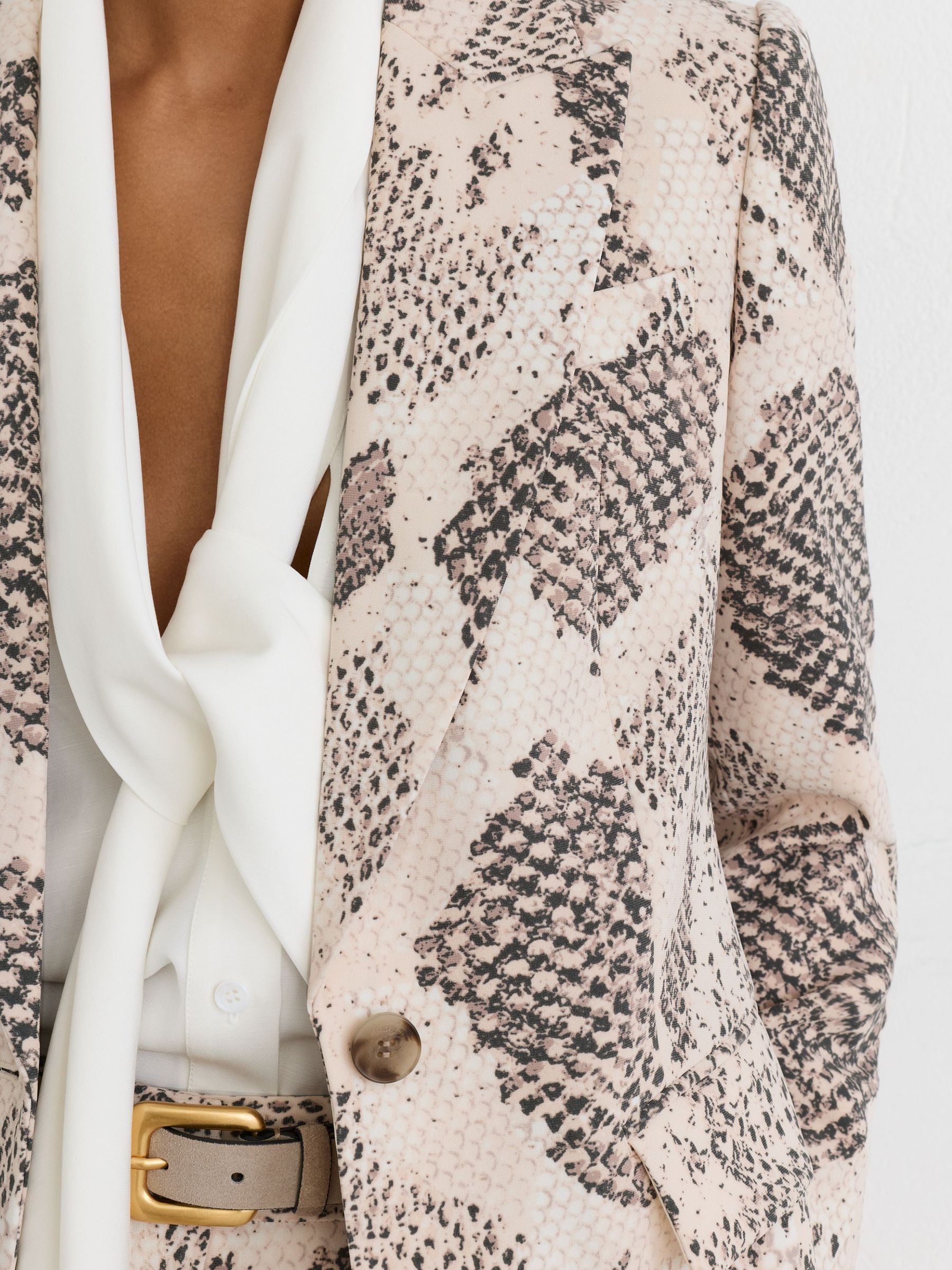 Snake-Print Single-Breasted Blazer in Ivory/Grey - Image 4 of 7