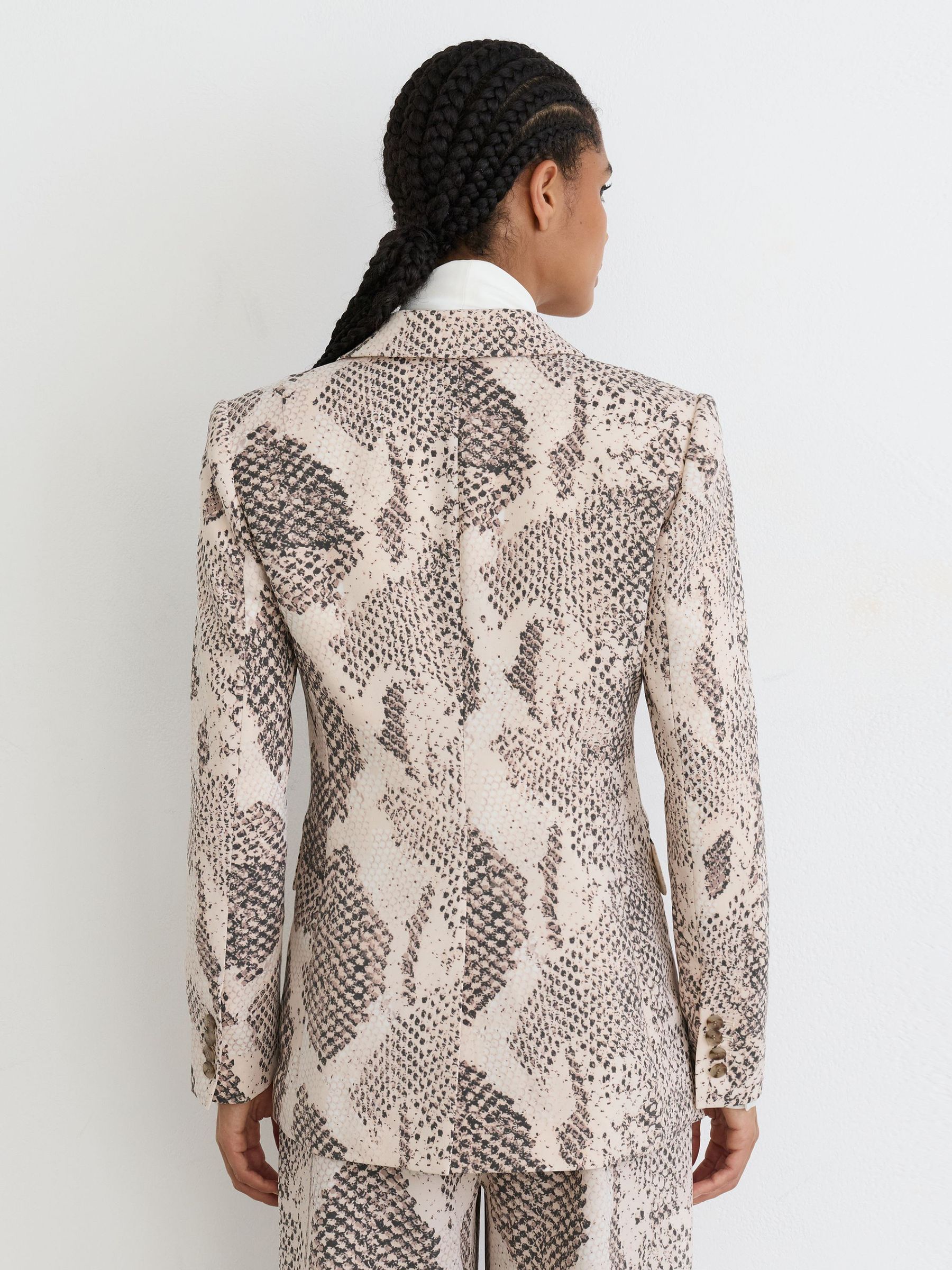 Snake-Print Single-Breasted Blazer in Ivory/Grey - Image 6 of 7