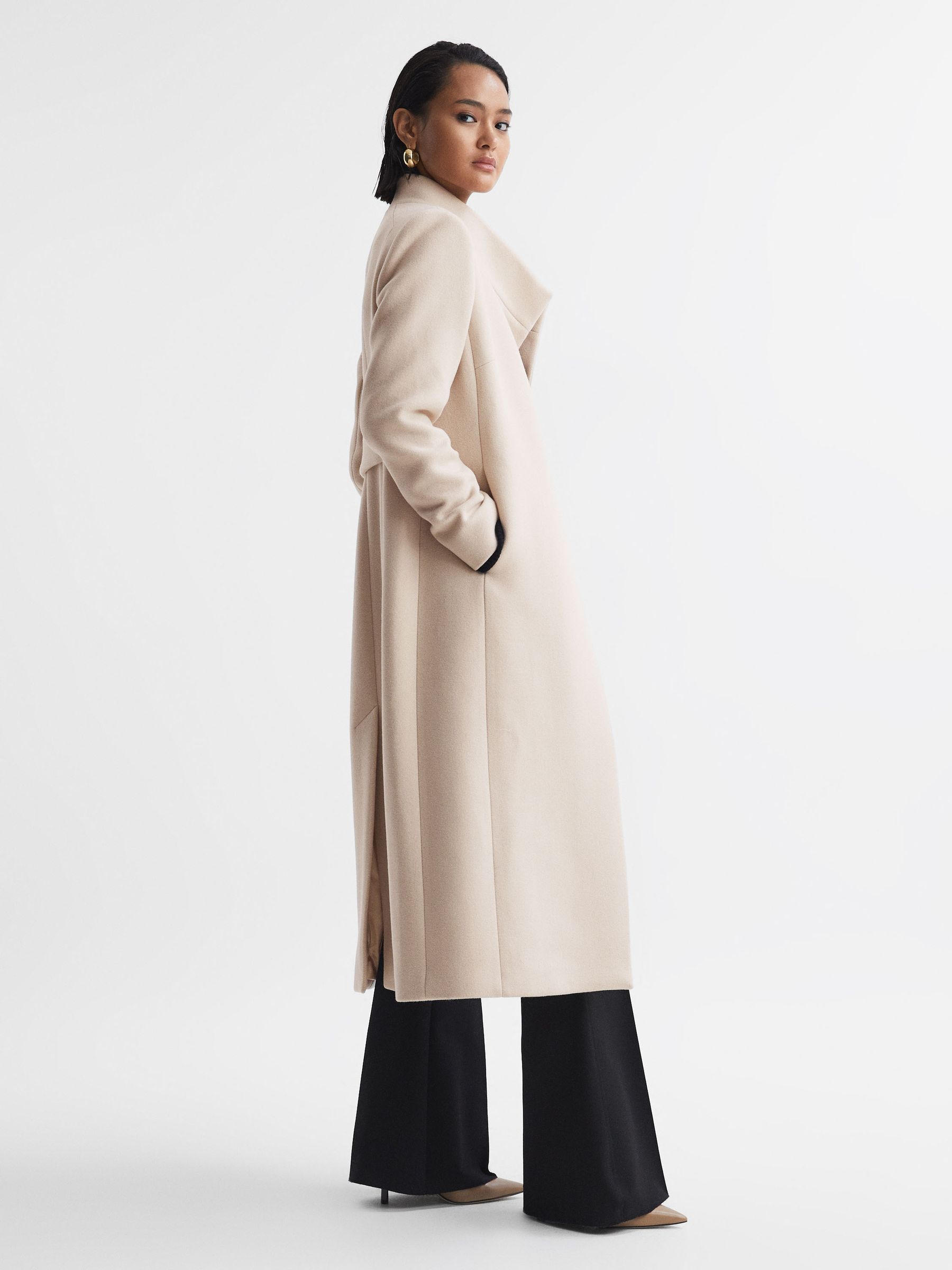 Tailored Wool Blend Longline Coat in Stone - Image 1 of 6