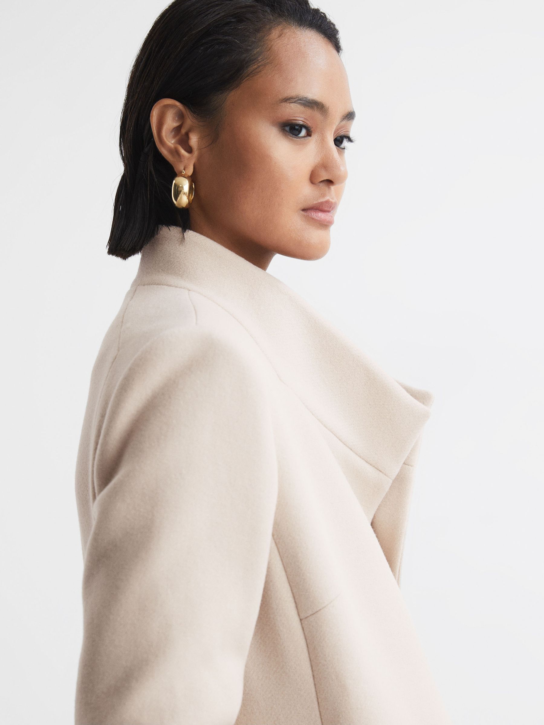 Tailored Wool Blend Longline Coat in Stone - Image 4 of 6