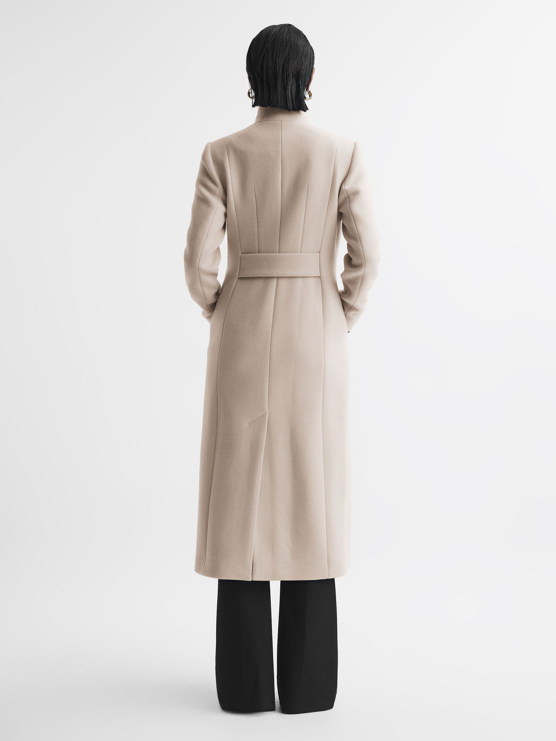 Tailored Wool Blend Longline Coat in Stone - Image 5 of 6