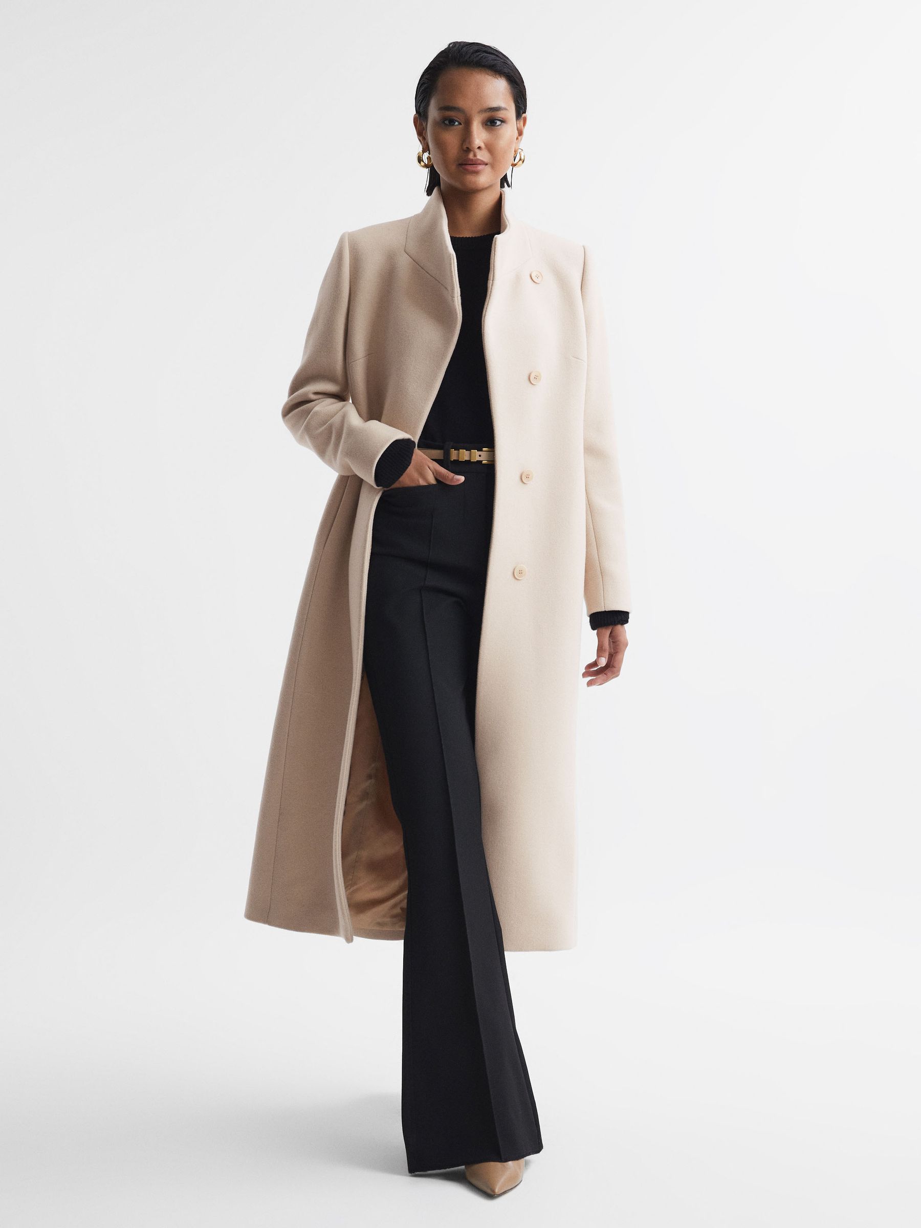 Tailored Wool Blend Longline Coat in Stone - Image 6 of 6