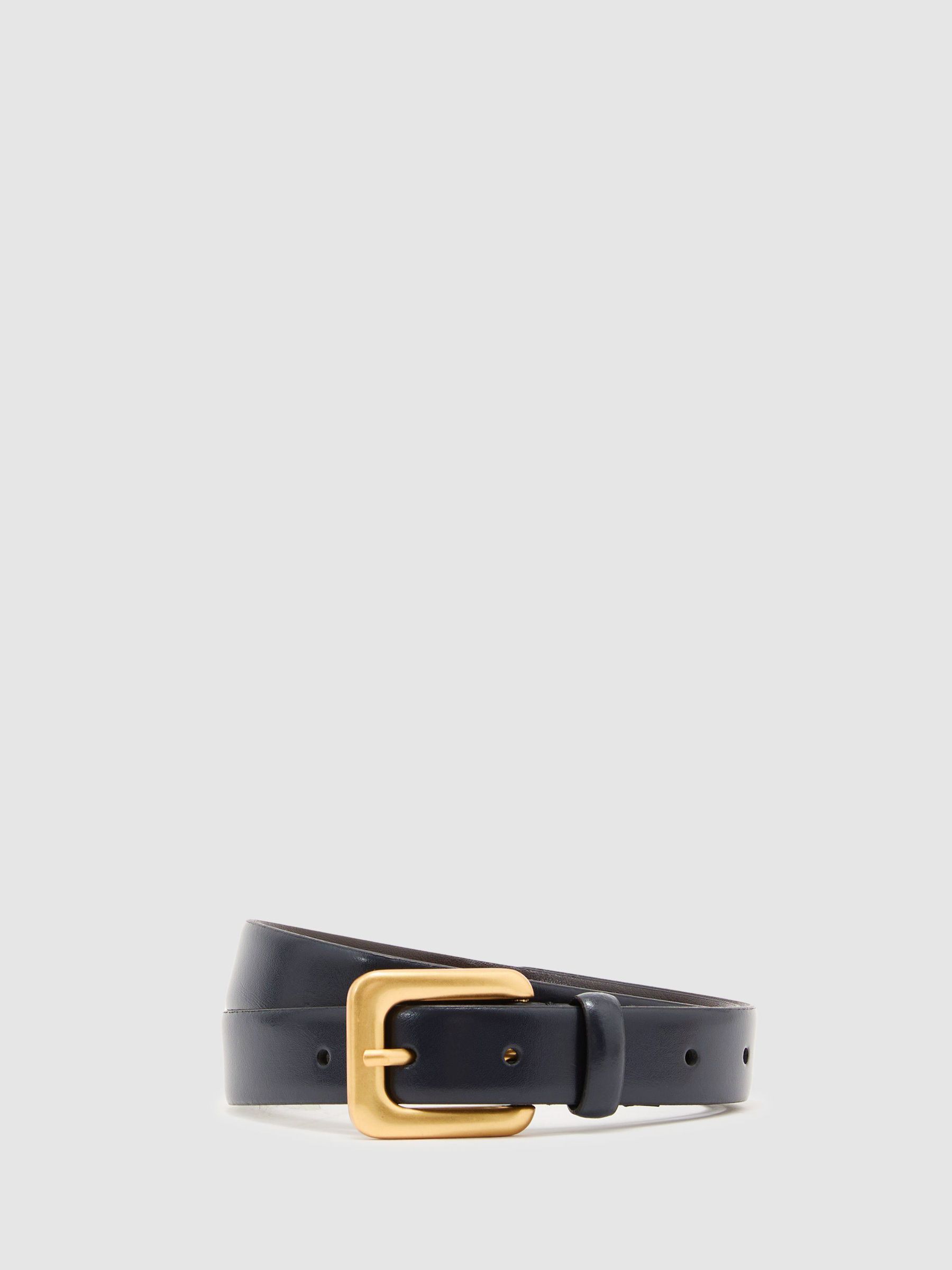 Leather Square-Buckle Belt in Navy - Image 2 of 5 Leather Square-Buckle Belt in Navy - Image 2 of 5
