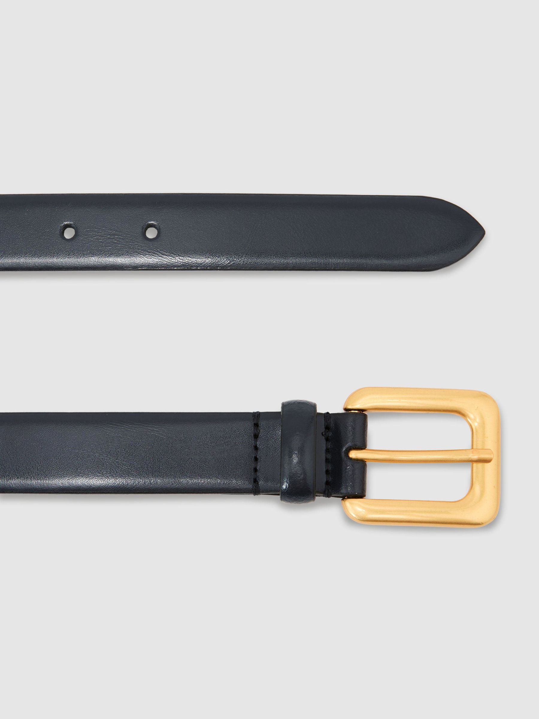 Leather Square-Buckle Belt in Navy - Image 3 of 5