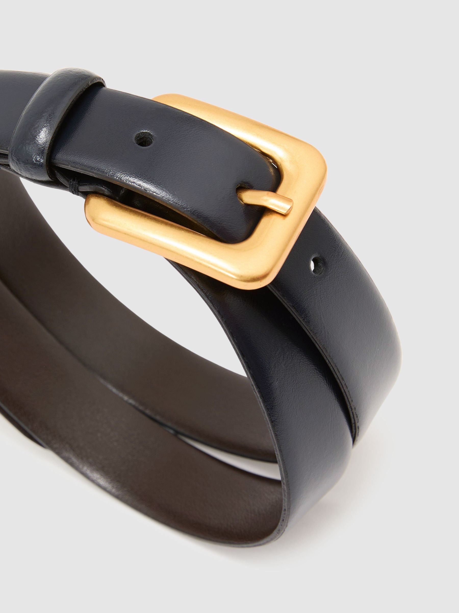 Leather Square-Buckle Belt in Navy - Image 5 of 5