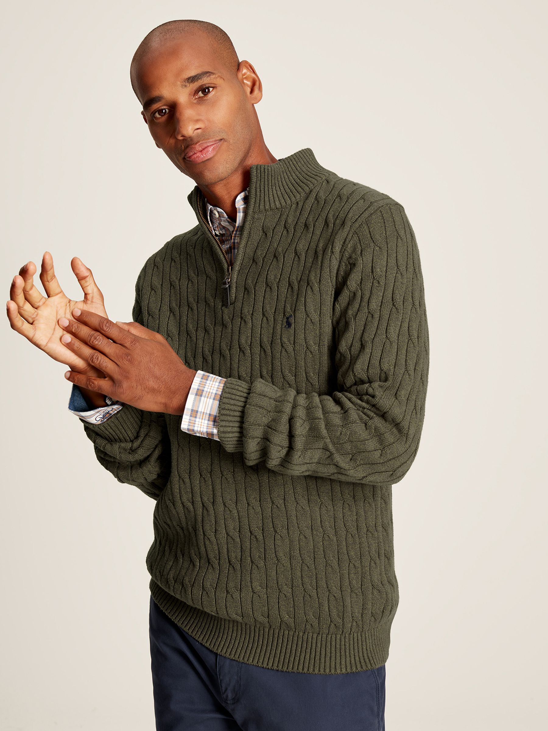 Cable Knit Green Quarter Zip Jumper - Image 1 of 8