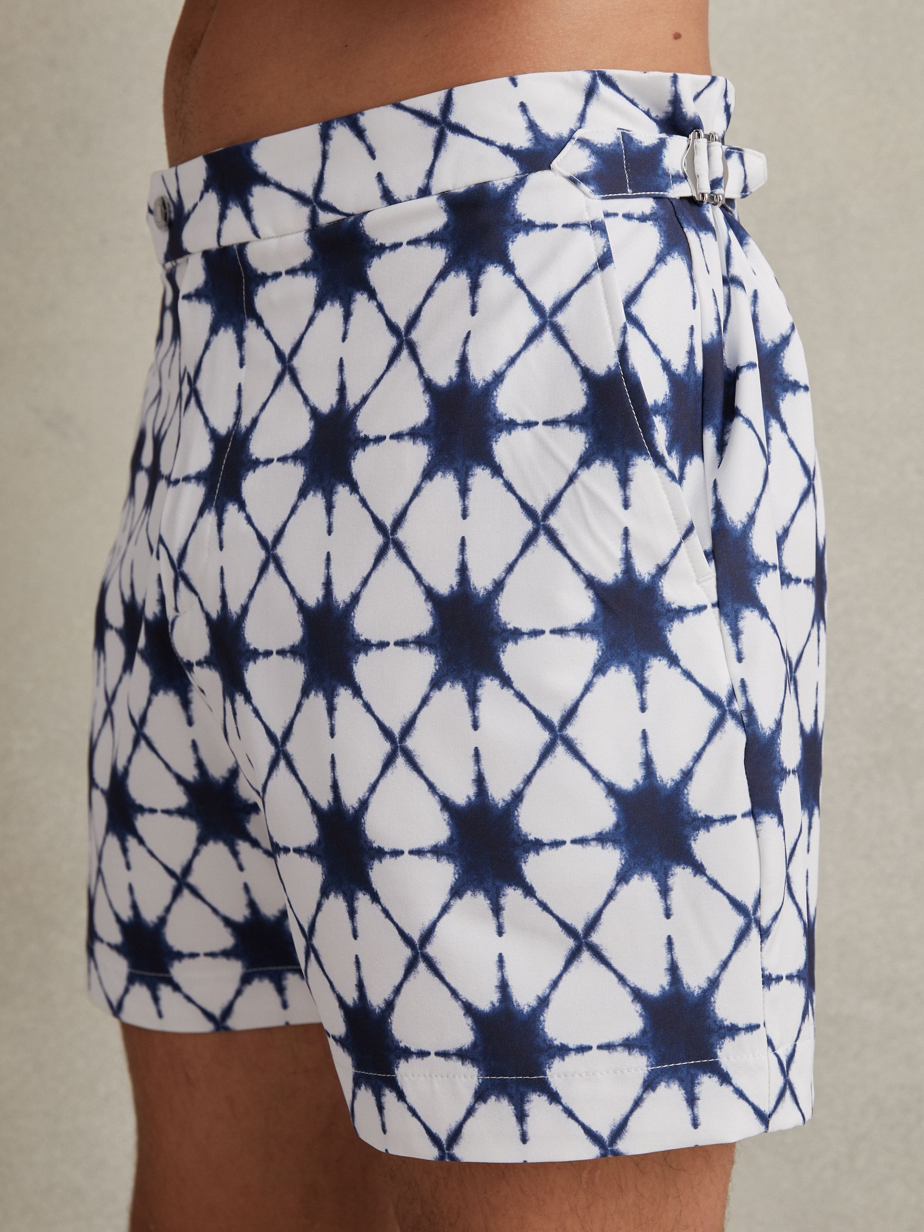 Printed Swim Shorts in White/Blue - Image 4 of 7