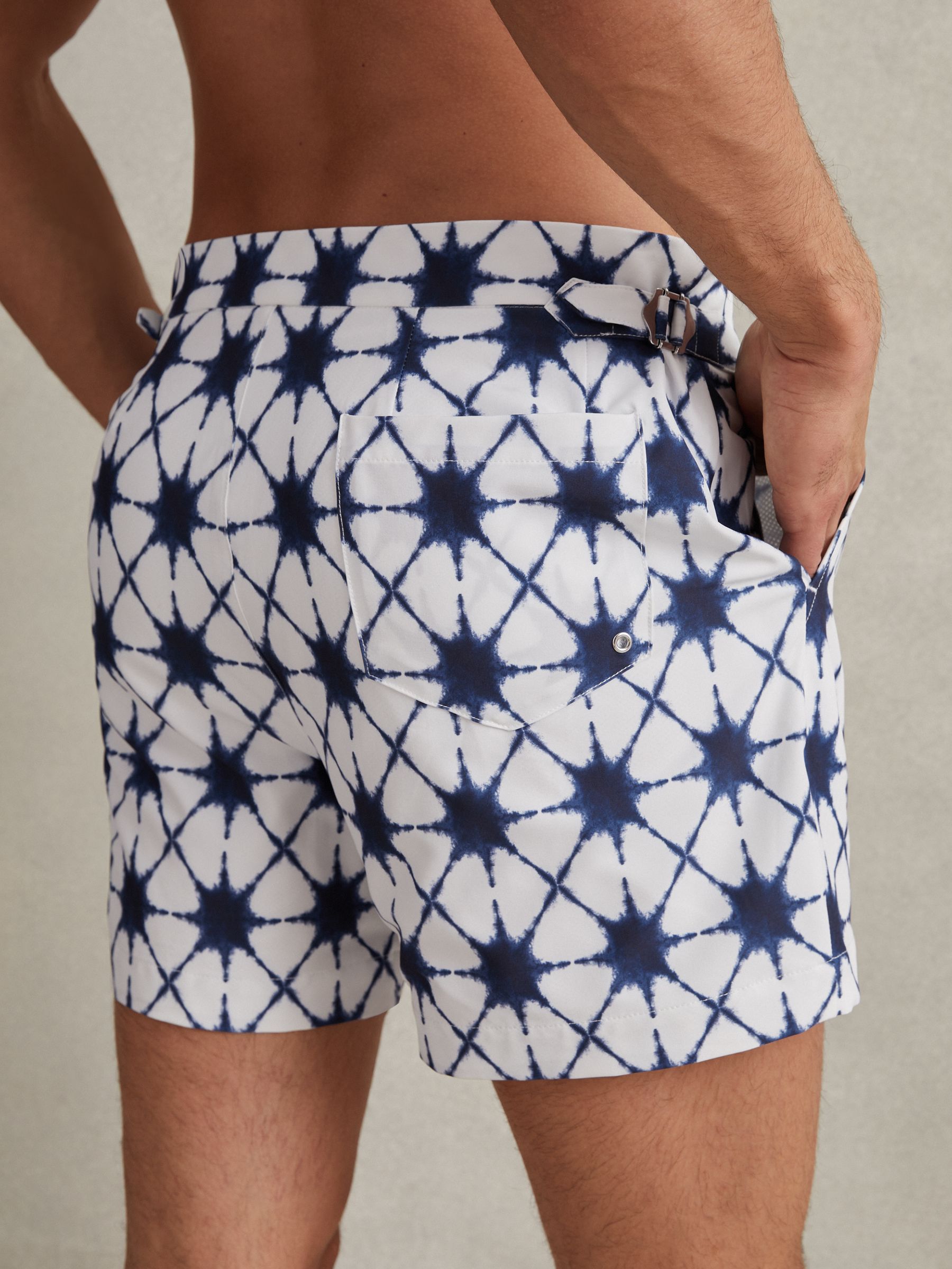 Printed Swim Shorts in White/Blue - Image 5 of 7