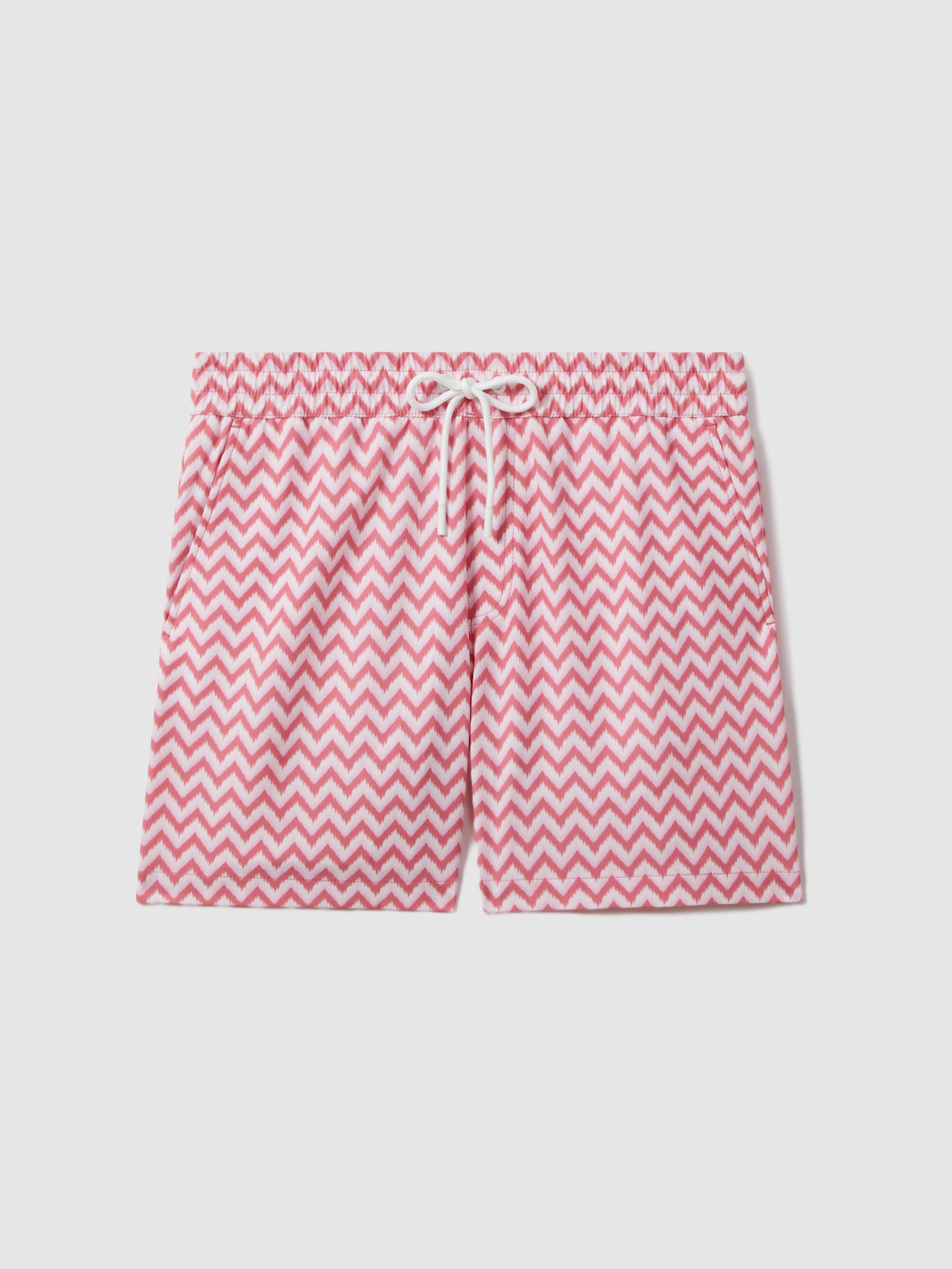 Zig-Zag Print Drawstring Swim Shorts in Bright Pink - Image 2 of 7