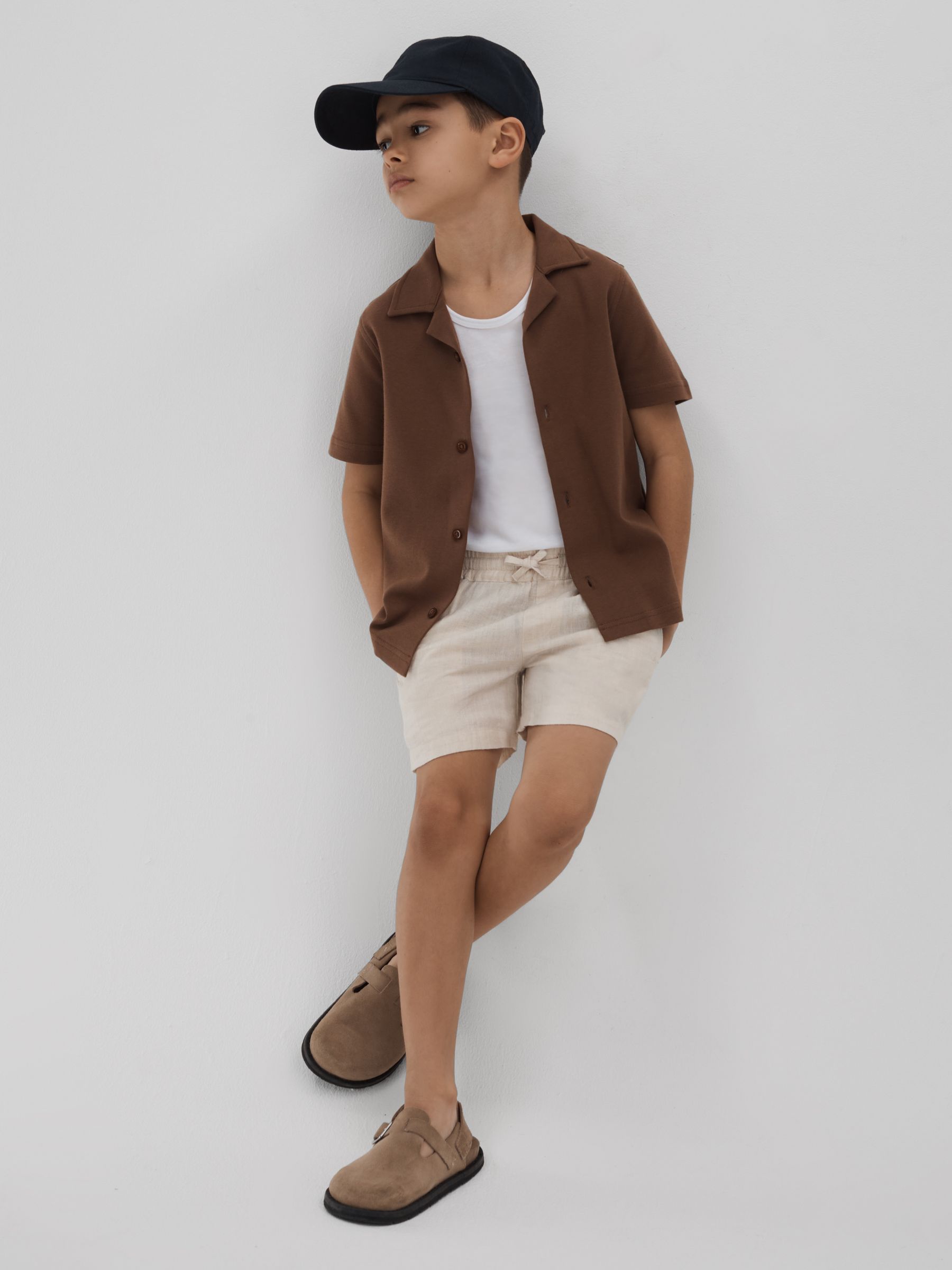 3-9 yrs Linen Drawstring Shorts in Stone - Image 3 of 4