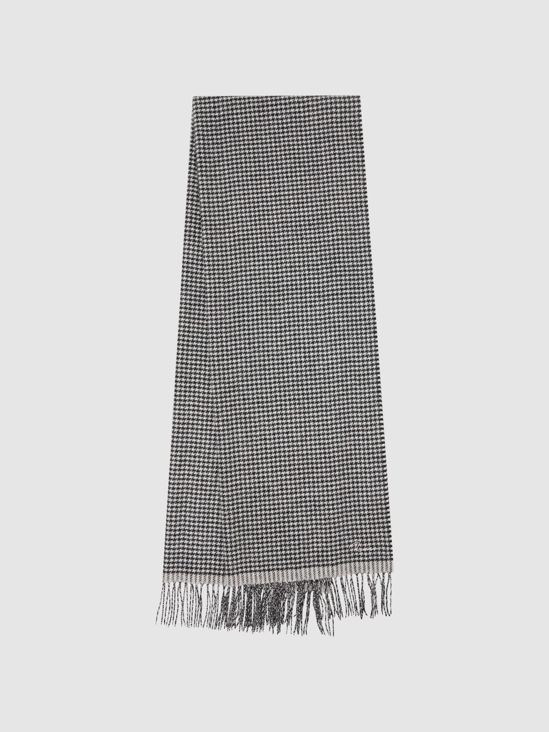 Wool Blend Dogtooth Embroidered Scarf in Black/White - Image 1 of 5
