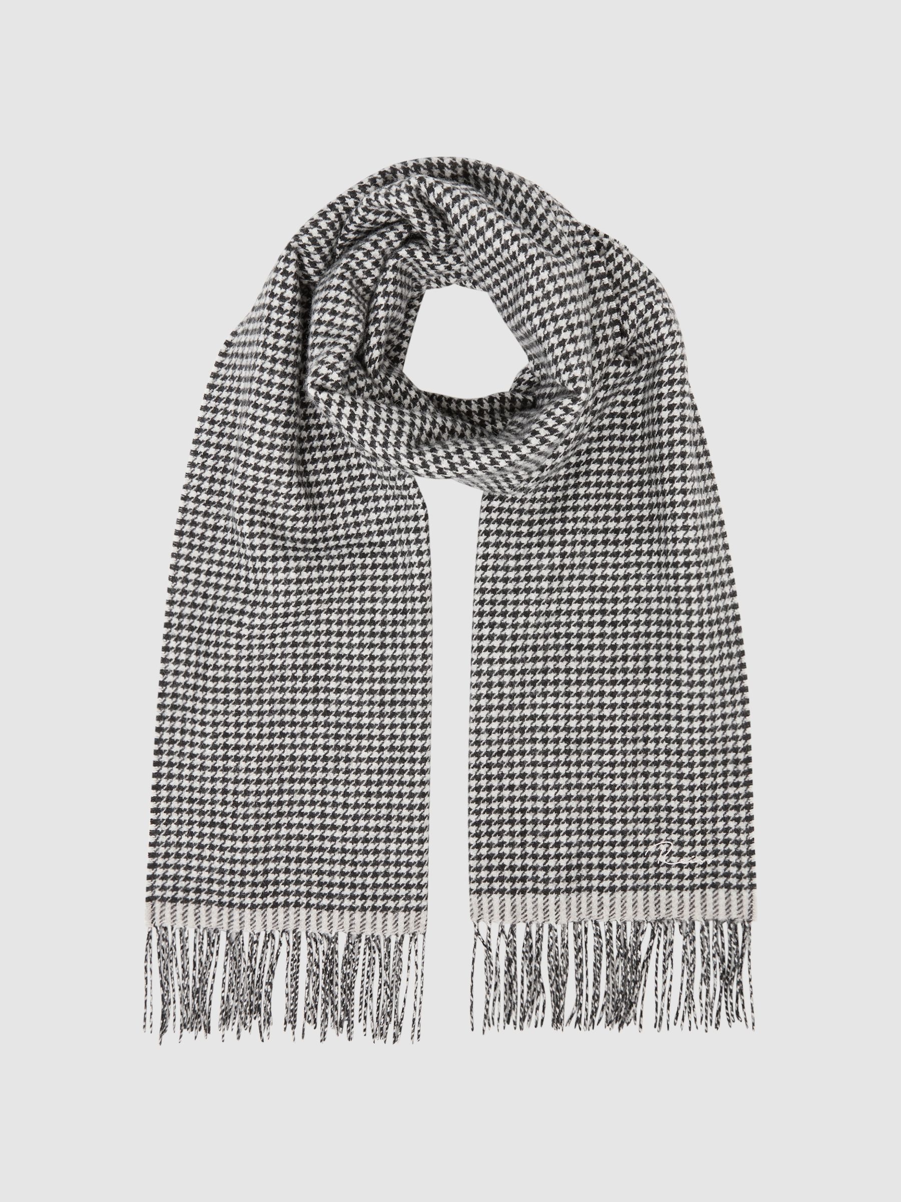 Wool Blend Dogtooth Embroidered Scarf in Black/White - Image 4 of 5
