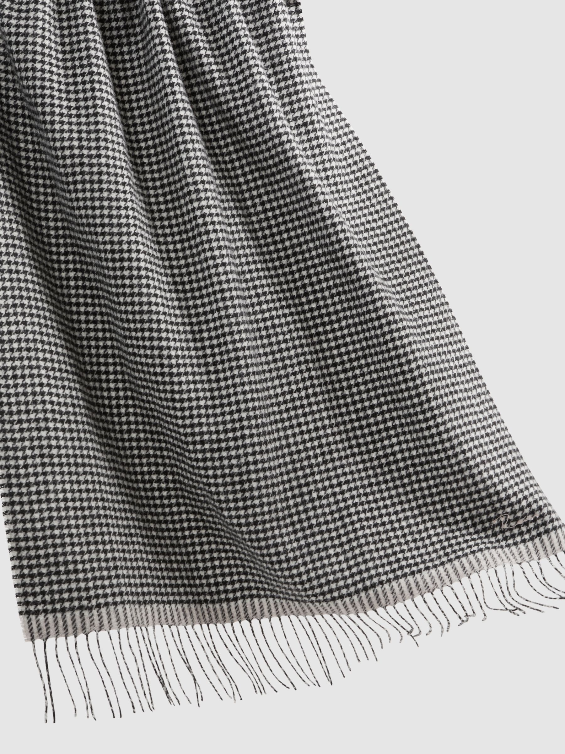 Wool Blend Dogtooth Embroidered Scarf in Black/White - Image 5 of 5