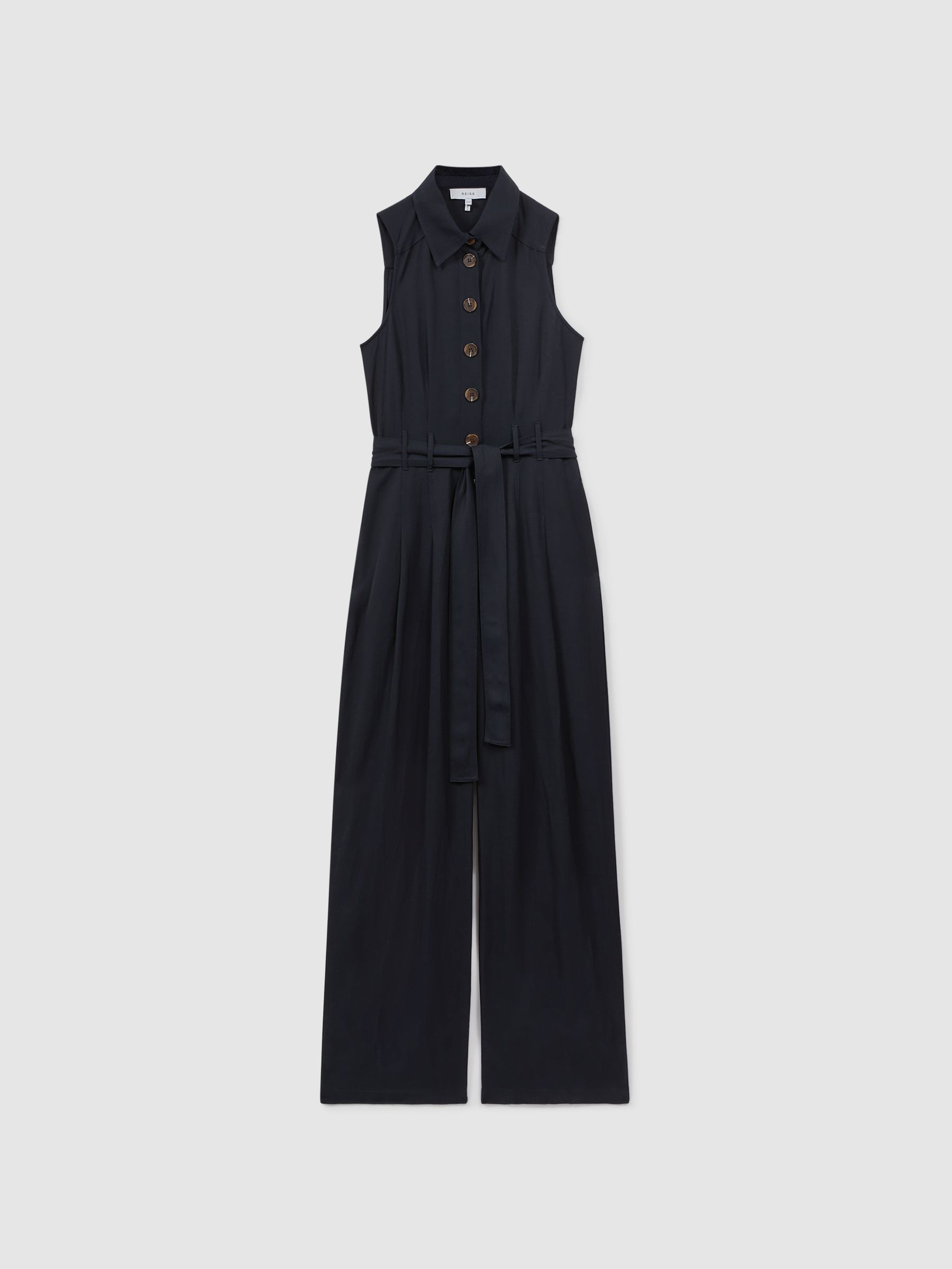 Petite Belted Wide Leg Jumpsuit in Navy - Image 2 of 6