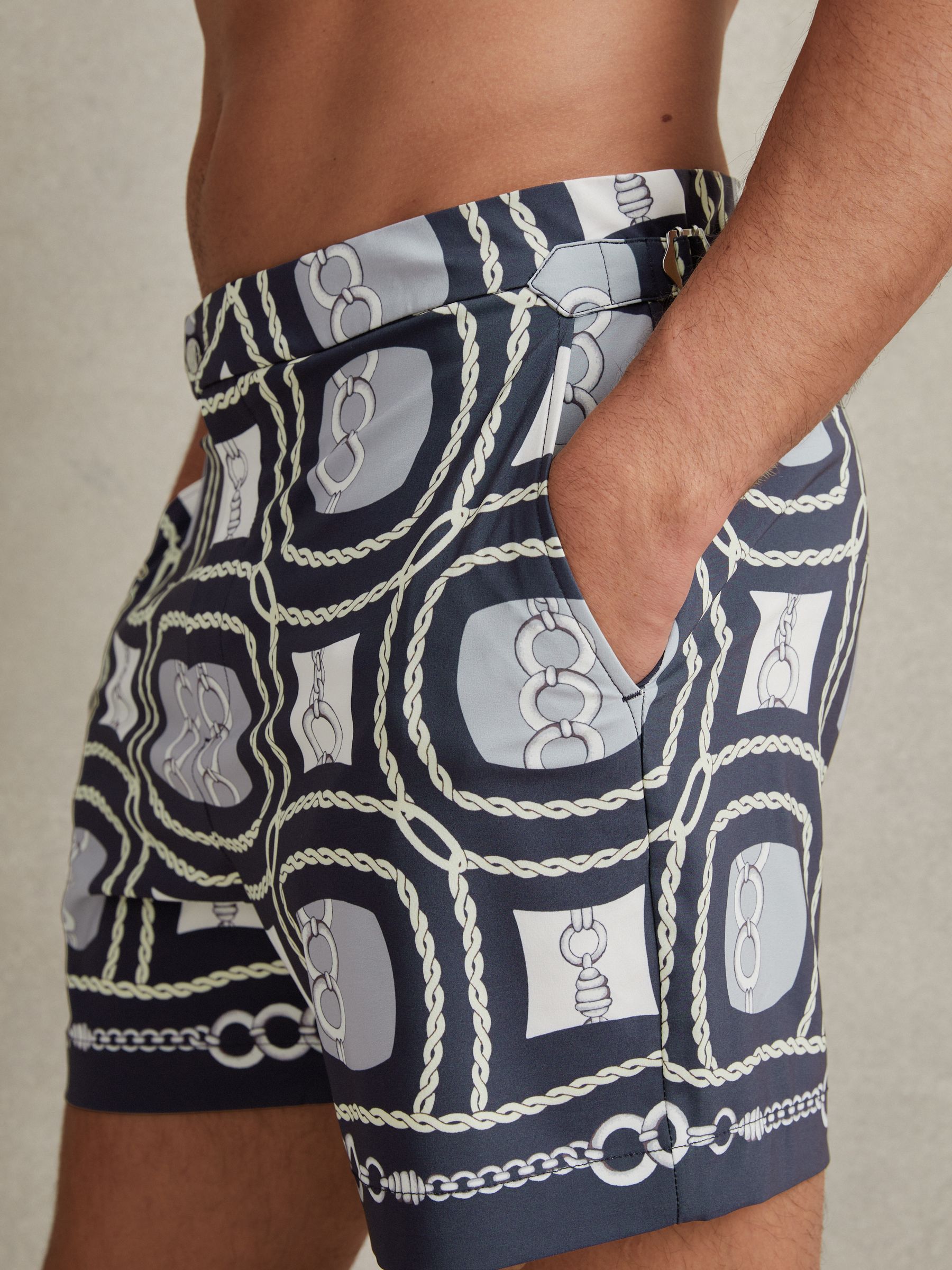 Chain Print Swim Shorts in Navy Multi - Image 4 of 6