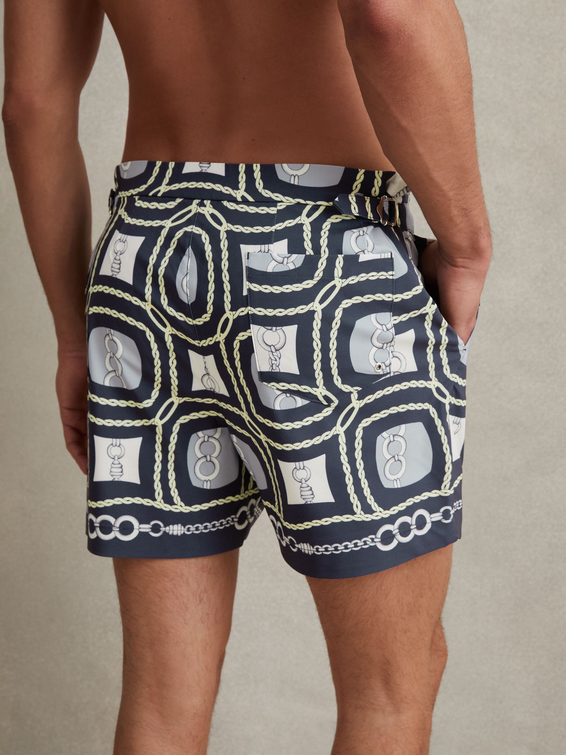 Chain Print Swim Shorts in Navy Multi - Image 5 of 6