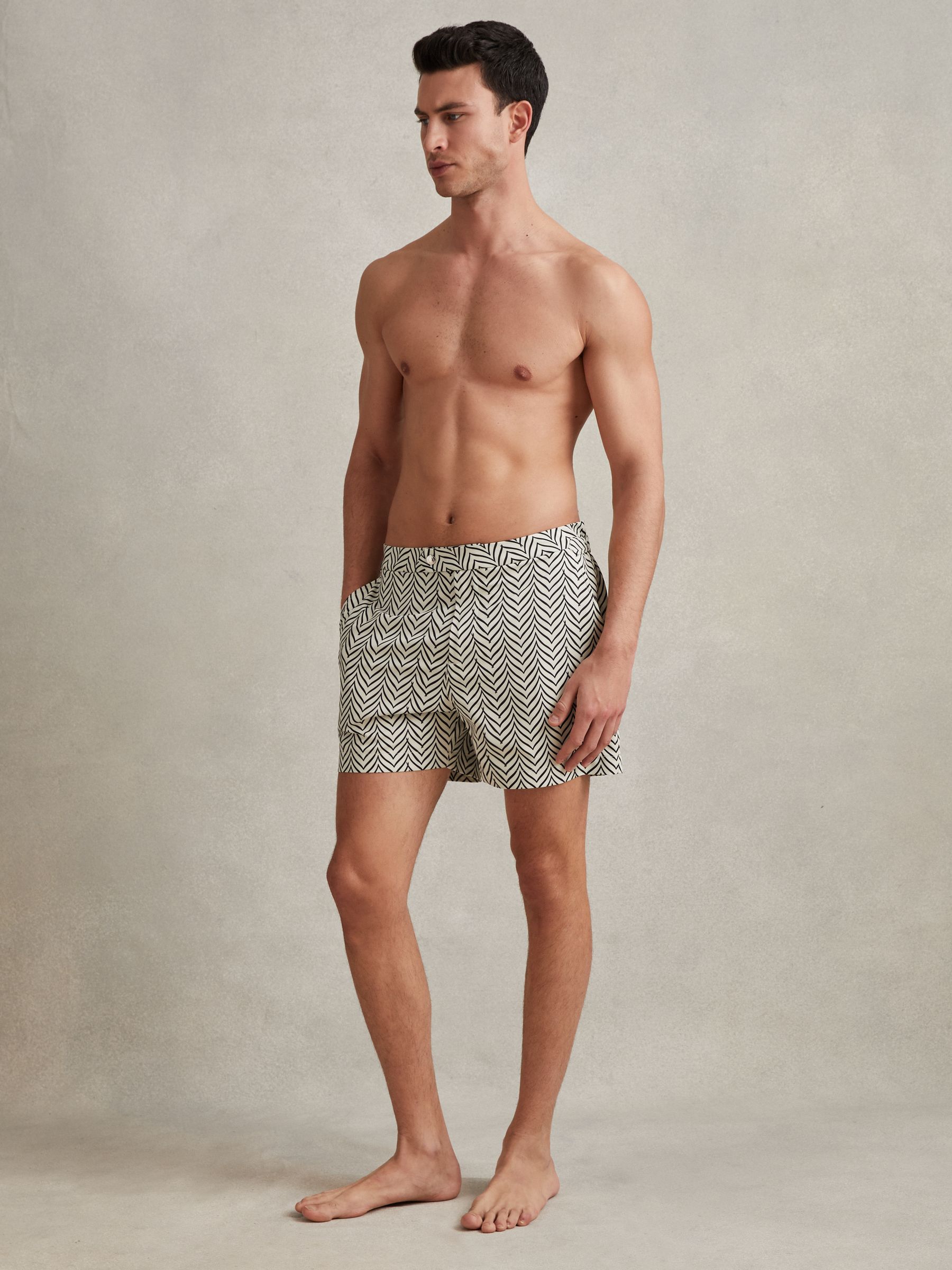 Striped Swim Shorts in Ecru/Navy - Image 3 of 7