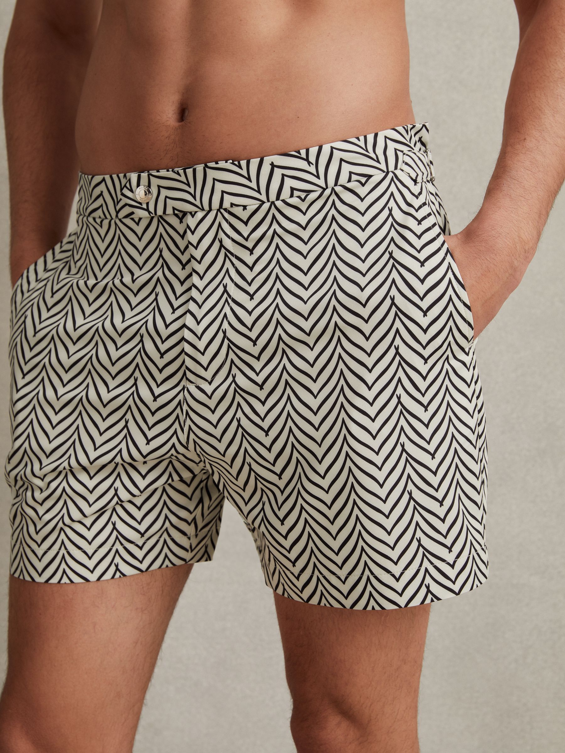 Striped Swim Shorts in Ecru/Navy - Image 4 of 7