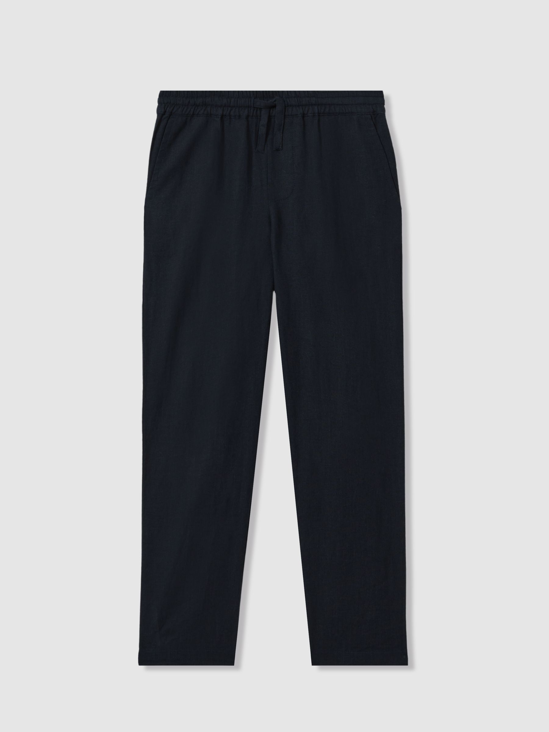 Senior Linen Drawstring Tapered Trousers in Navy - Image 2 of 4