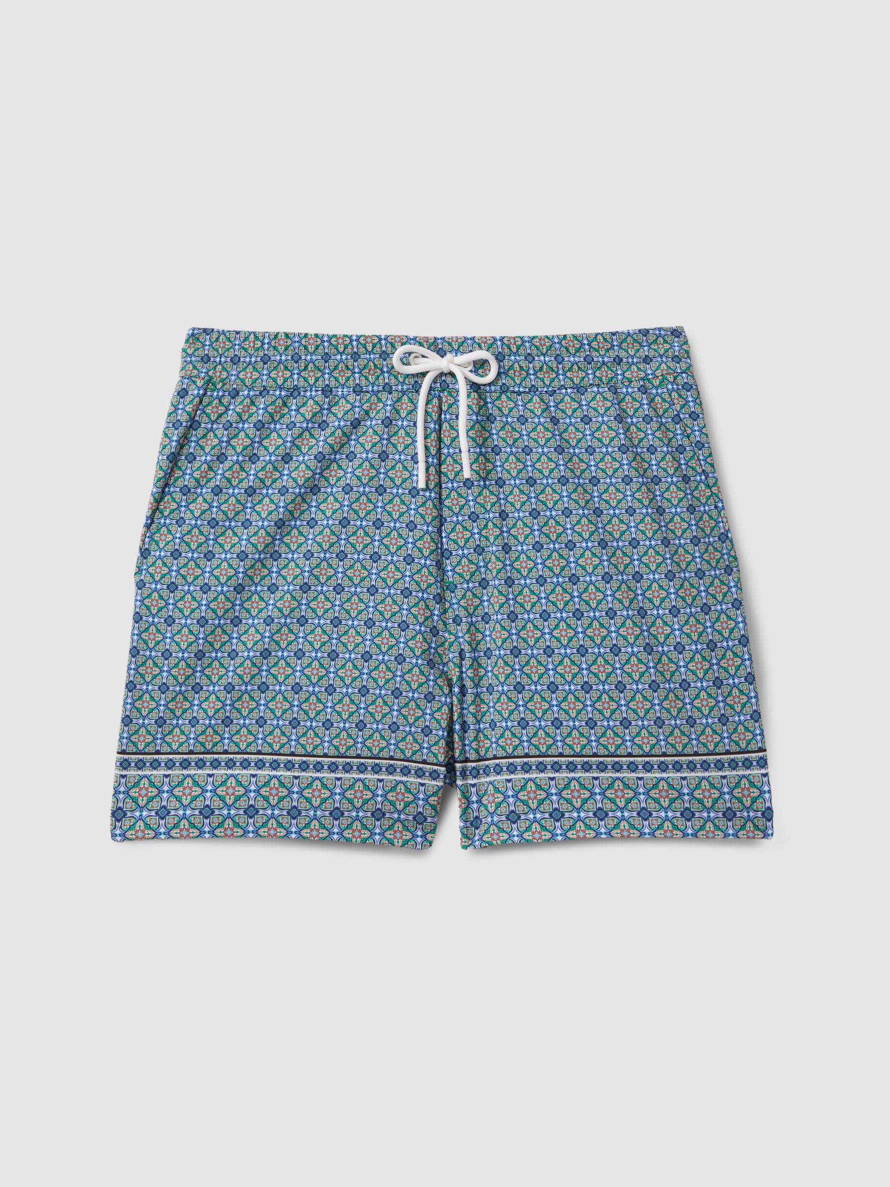 Tile Print Drawstring Swim Shorts in Multi - Image 2 of 6
