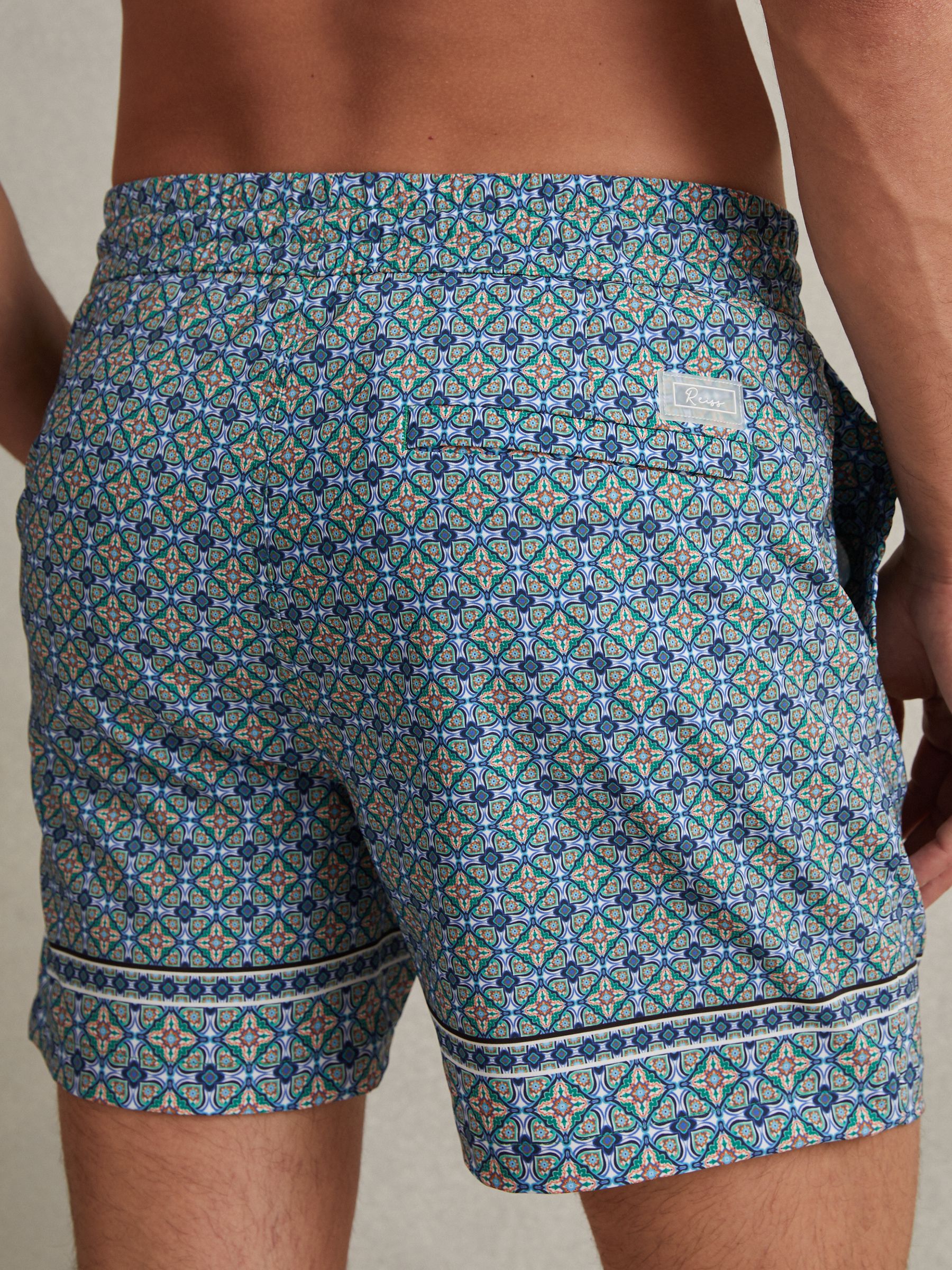 Tile Print Drawstring Swim Shorts in Multi - Image 5 of 6