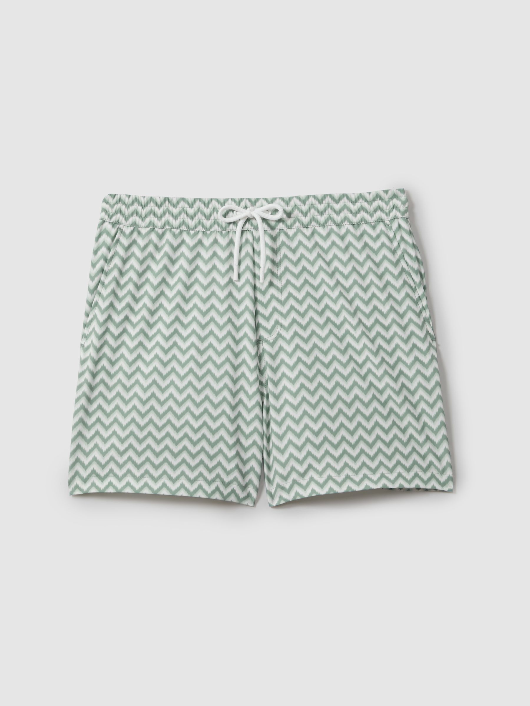 Zig-Zag Print Drawstring Swim Shorts in Sage - Image 2 of 6