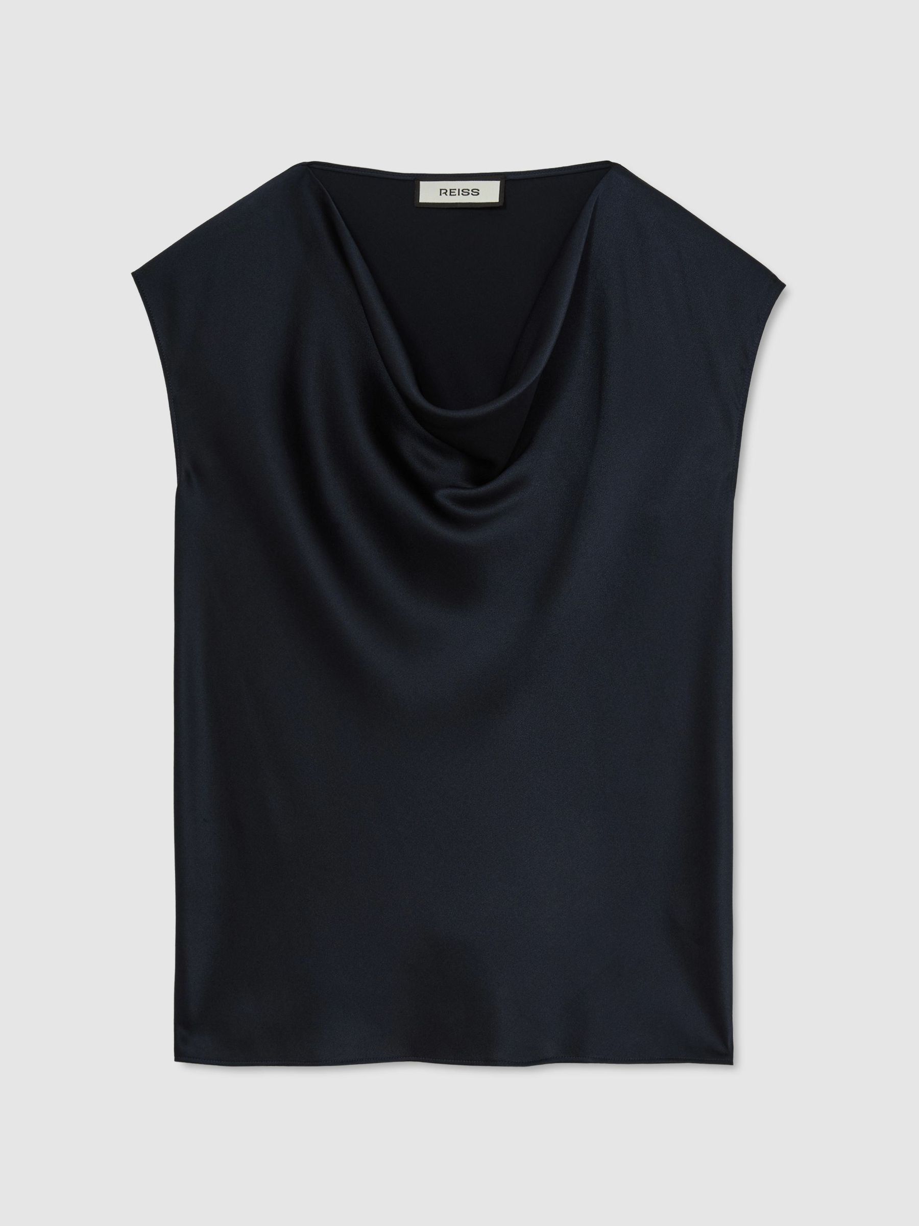 Silk Cowl-Neck Sleeveless Top in Navy - Image 2 of 6