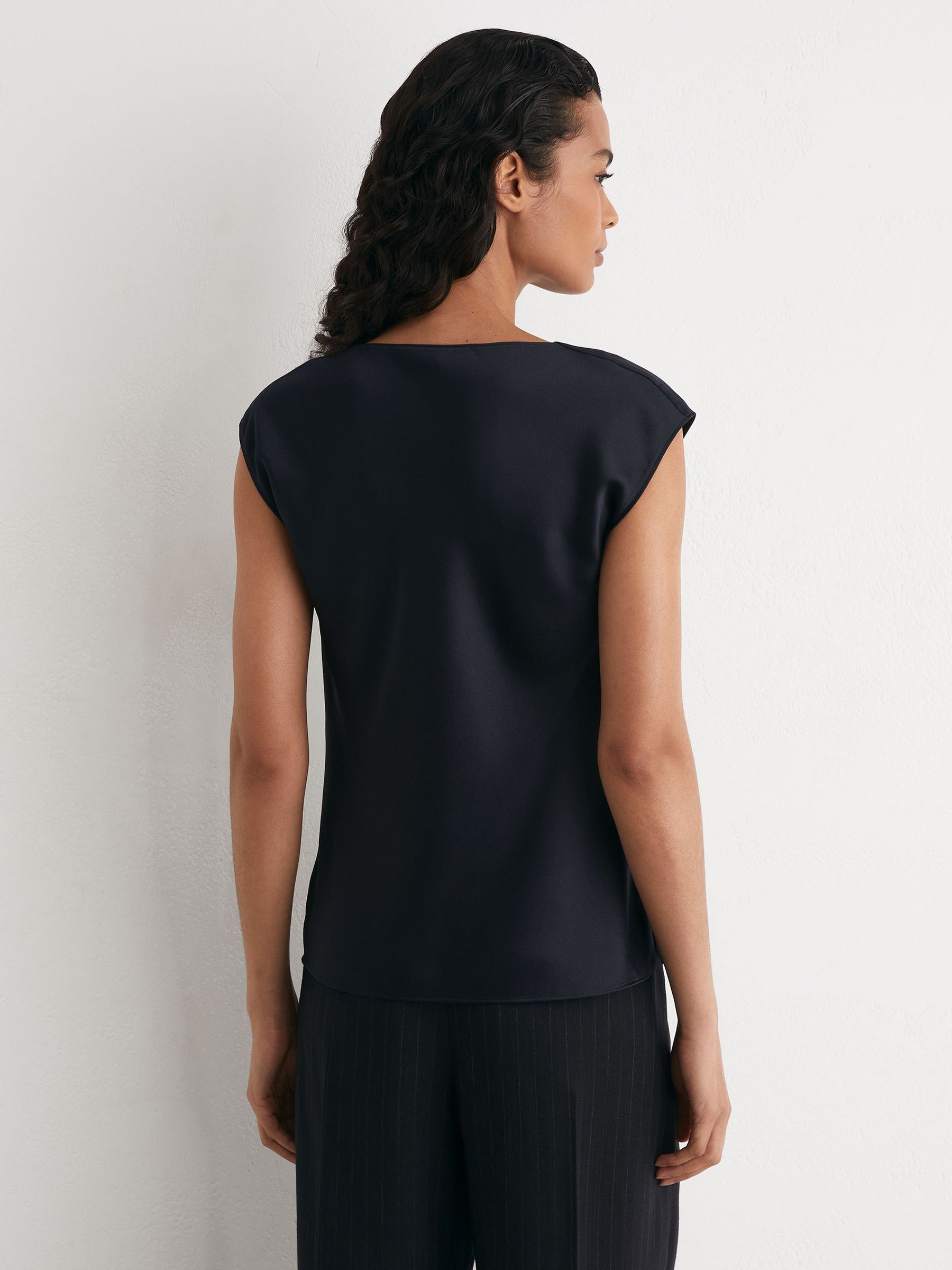 Silk Cowl-Neck Sleeveless Top in Navy - Image 5 of 6
