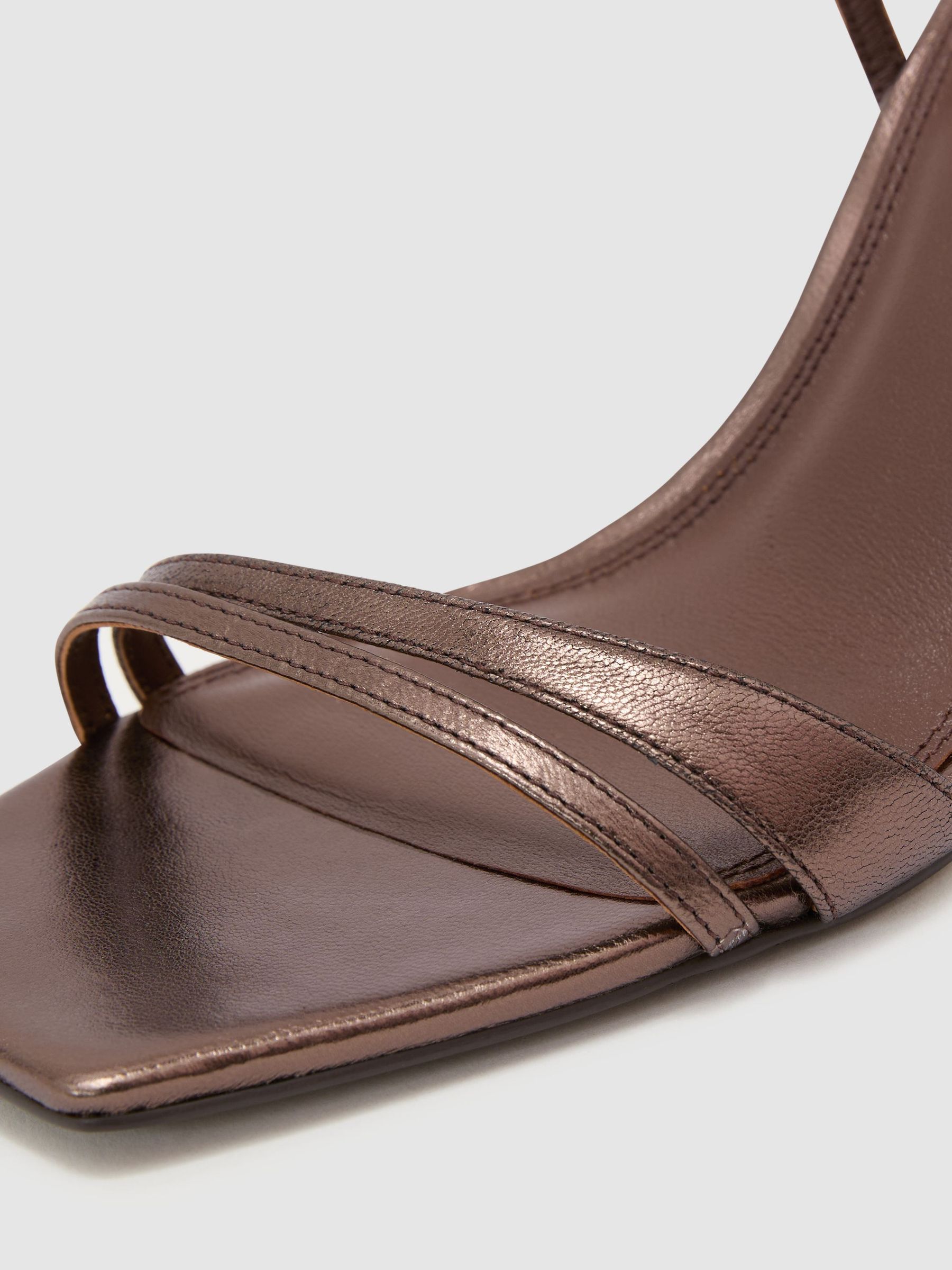 Leather Metallic Strappy Heeled Sandals in Chocolate - Image 6 of 6
