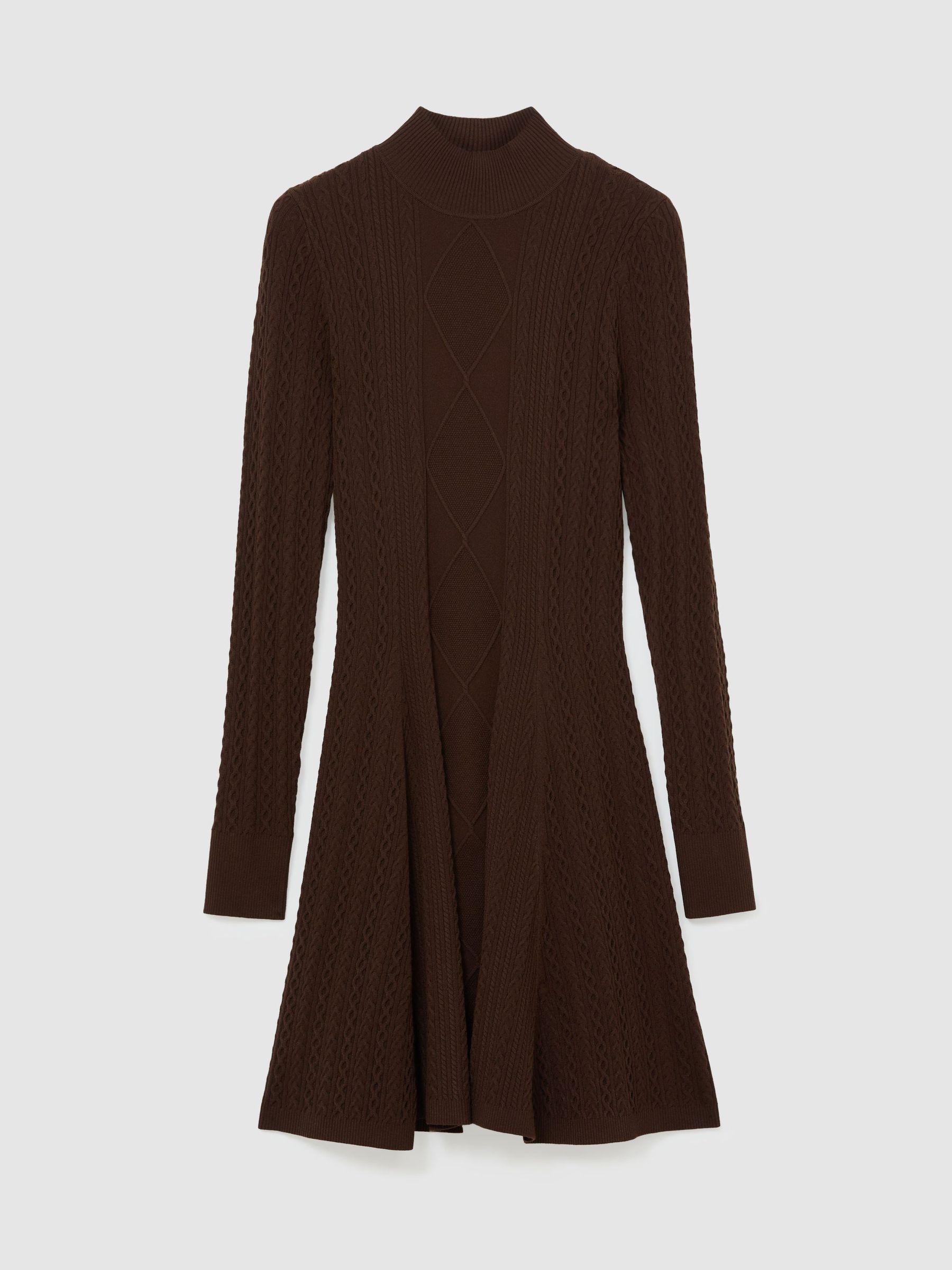 Cable-Knit Flippy Mini Dress in Chocolate Brown - Image 2 of 6