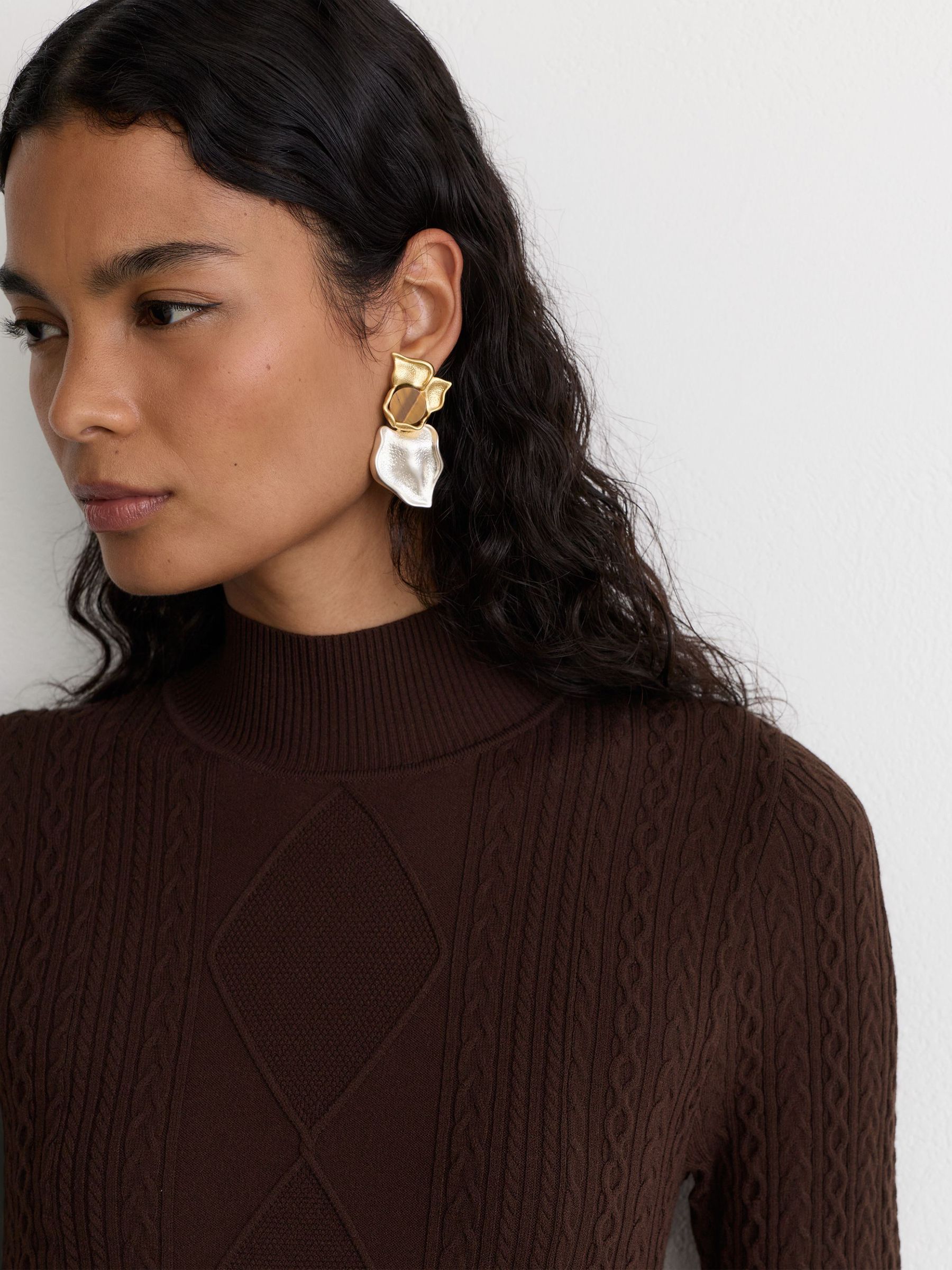 Cable-Knit Flippy Mini Dress in Chocolate Brown - Image 3 of 6