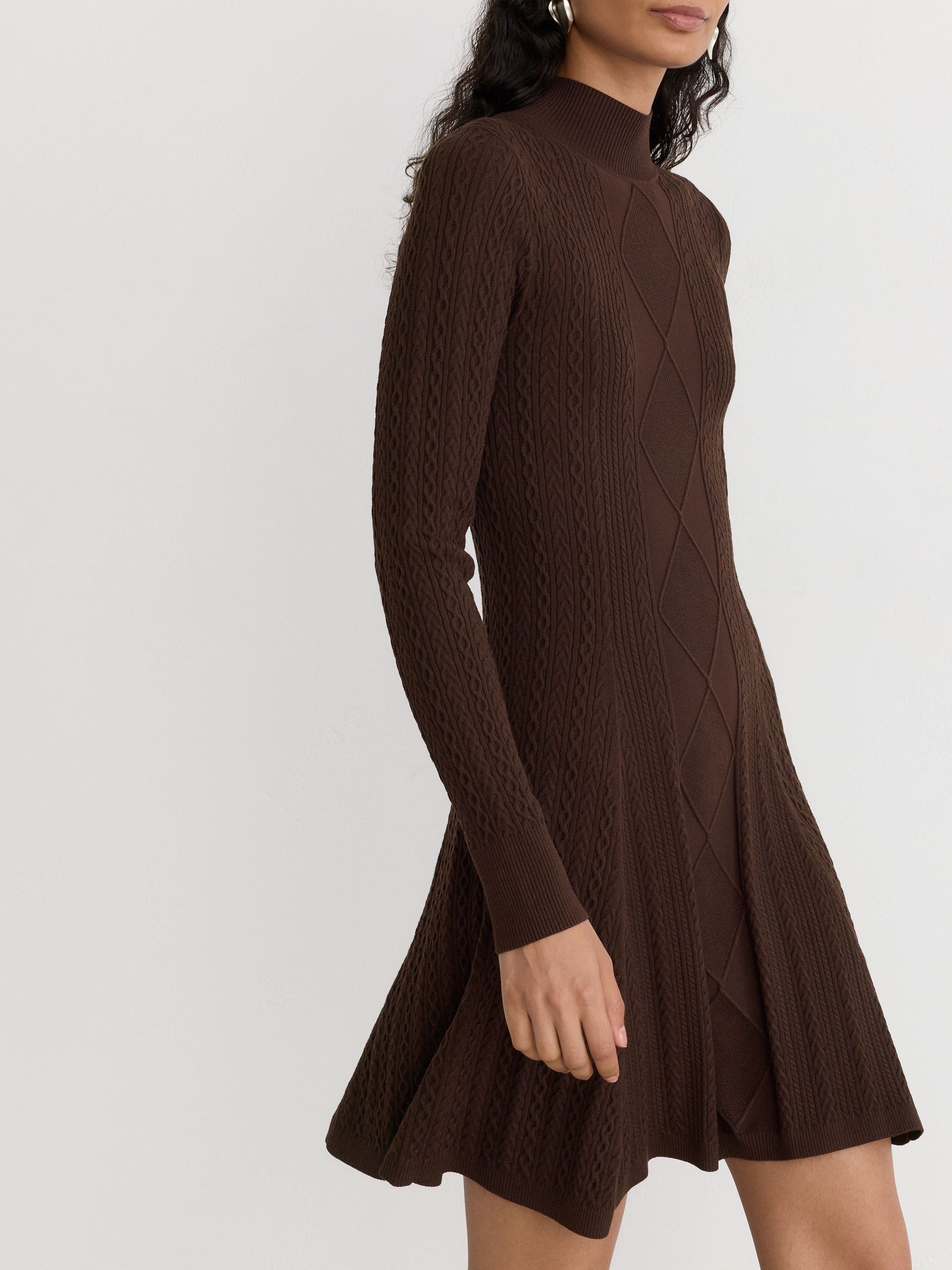 Cable-Knit Flippy Mini Dress in Chocolate Brown - Image 4 of 6