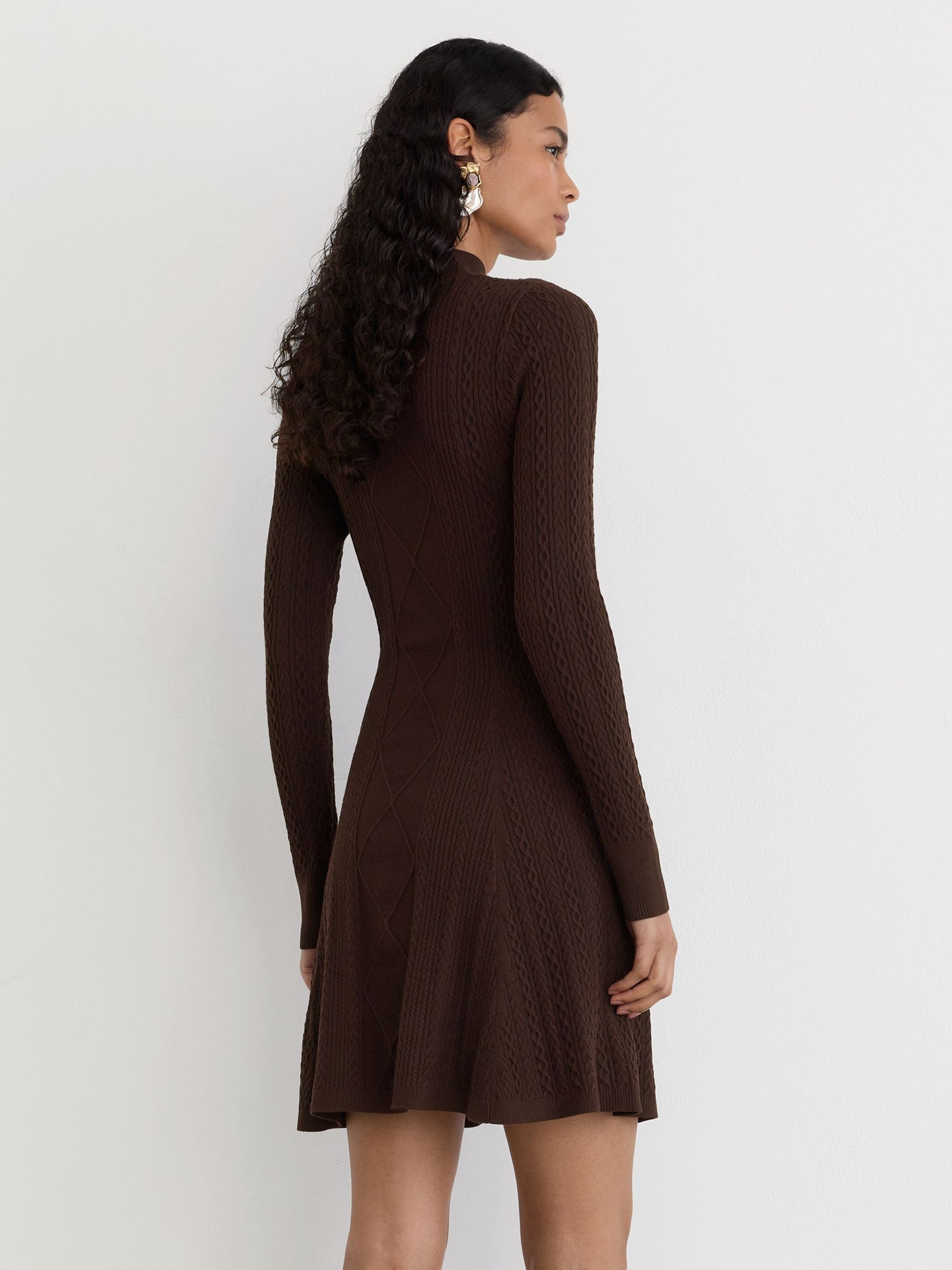 Cable-Knit Flippy Mini Dress in Chocolate Brown - Image 5 of 6