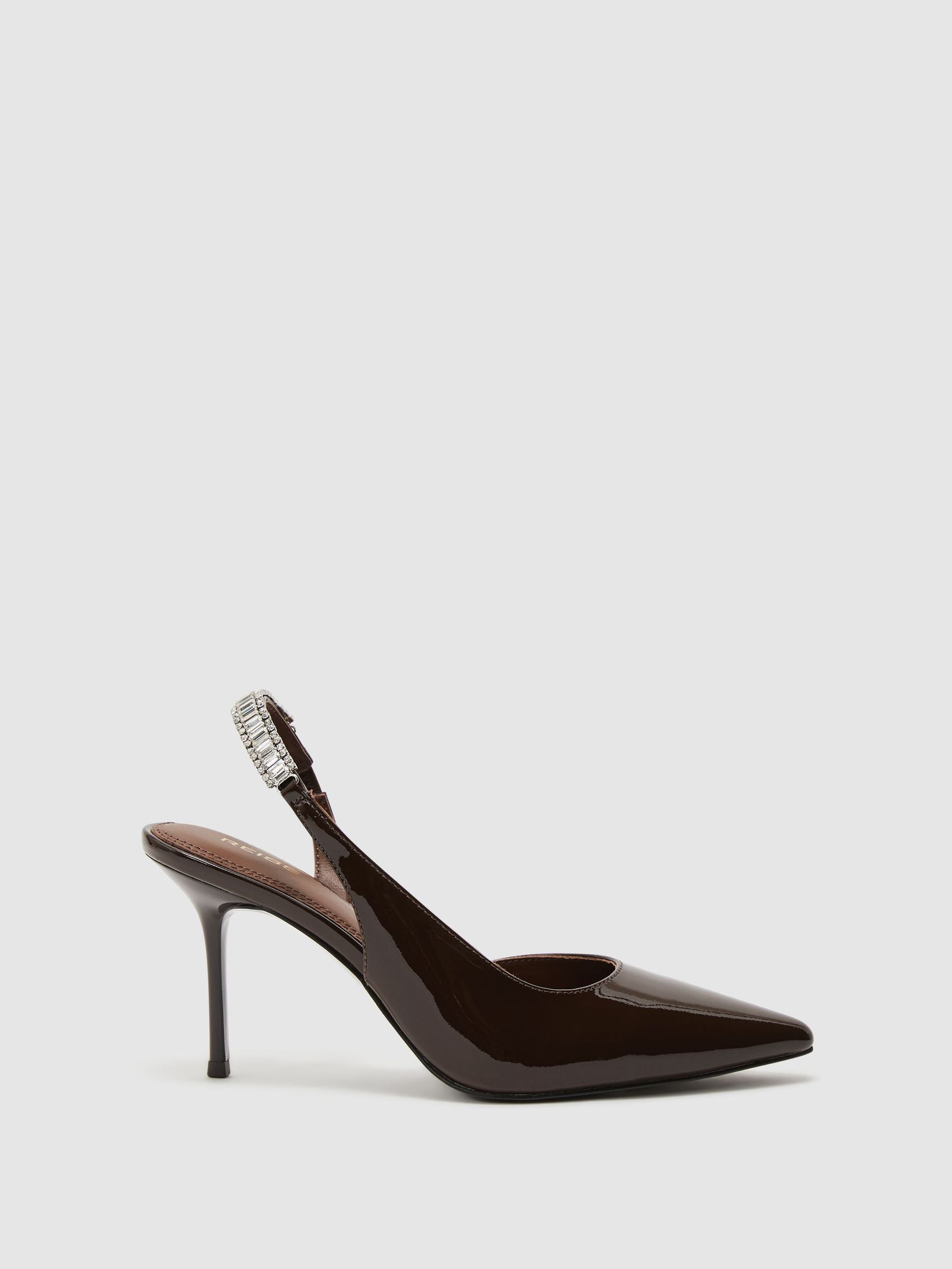 Patent Leather Crystal-Slingback Court Shoes in Burgundy - صورة 1 من 4