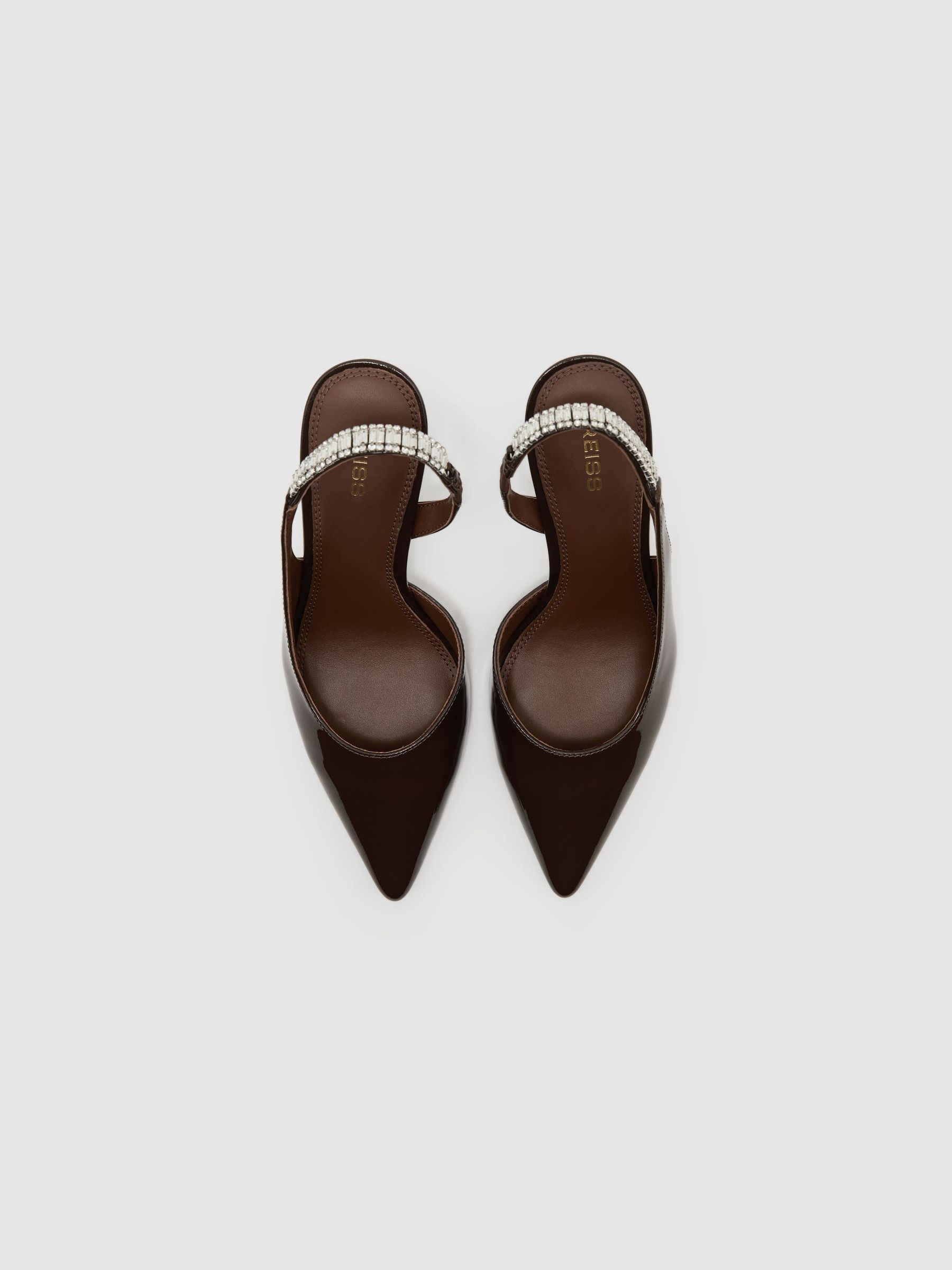 Patent Leather Crystal-Slingback Court Shoes in Burgundy - صورة 2 من 4