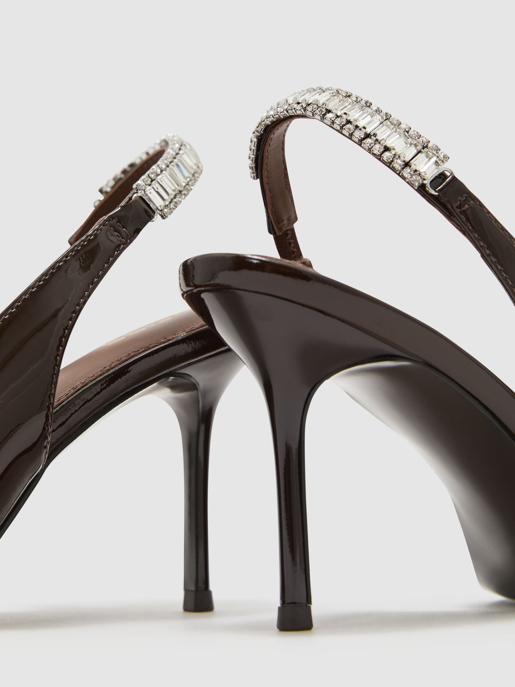 Patent Leather Crystal-Slingback Court Shoes in Burgundy - صورة 4 من 4