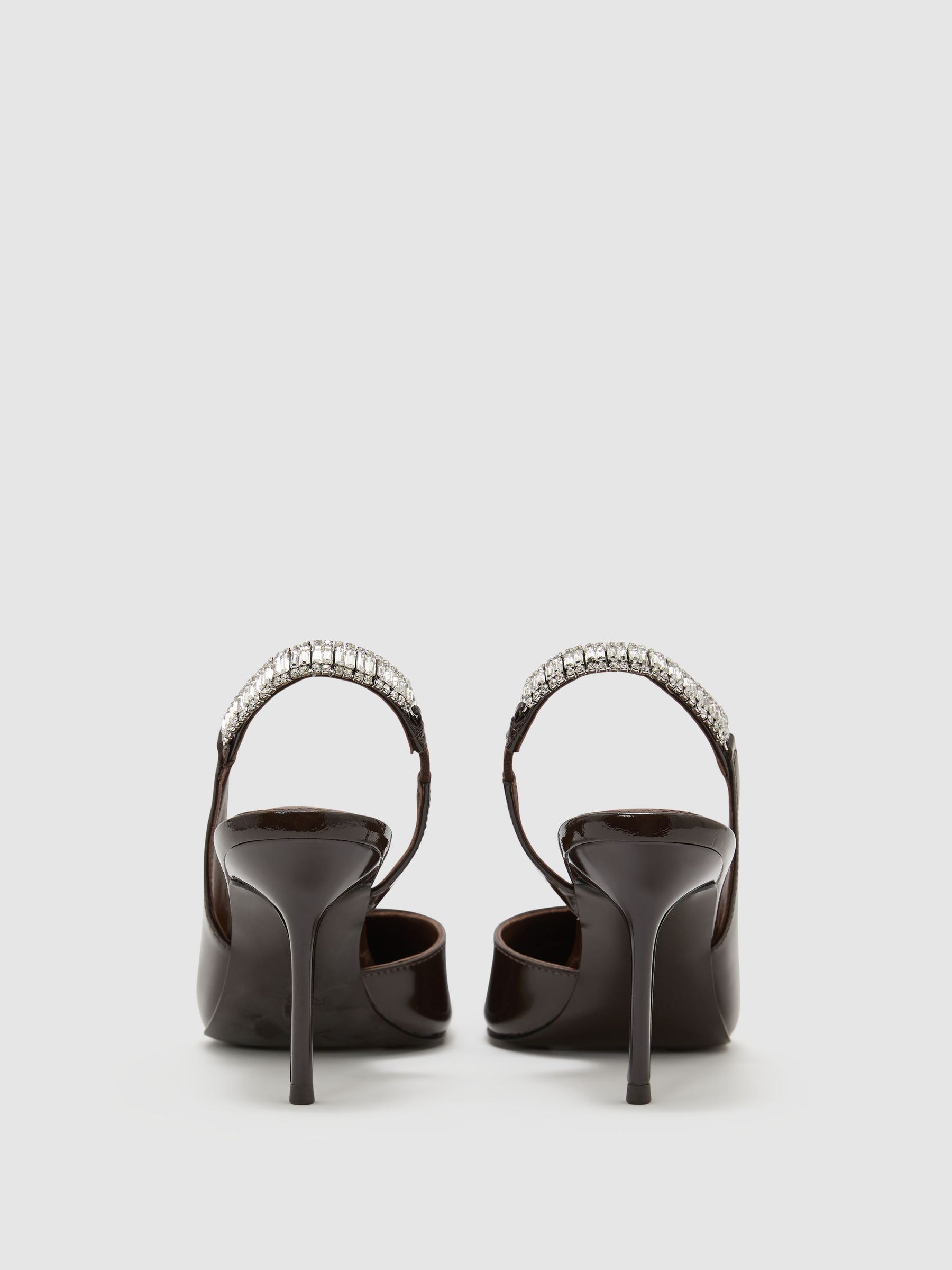 Patent Leather Crystal-Slingback Court Shoes in Burgundy - Image 5 of 6