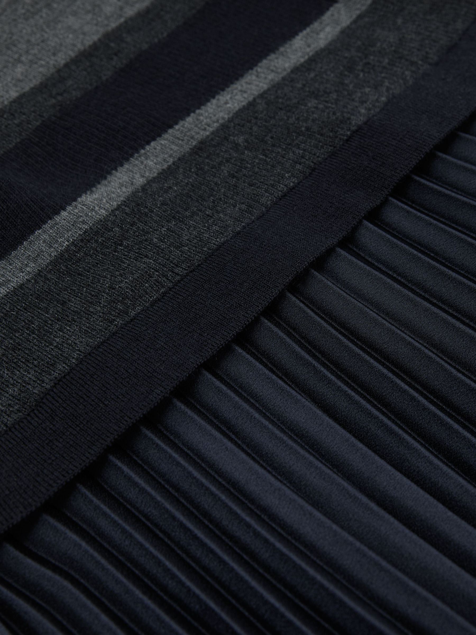 Striped Knit Mix Pleated Midi Dress in Grey - Image 6 of 6
