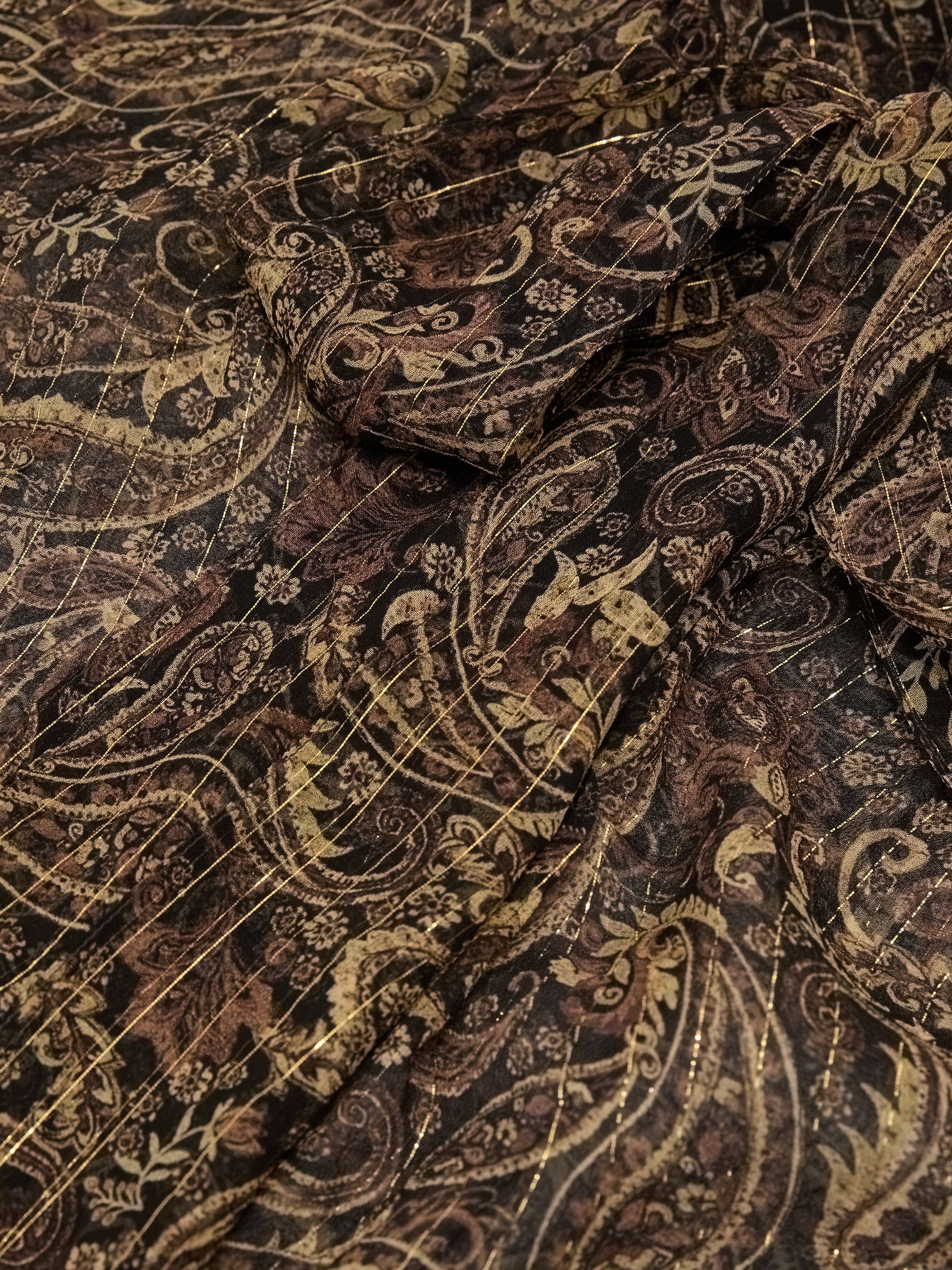 Silk-Georgette Paisley Tie-Neck Blouse in Black/Gold - Image 7 of 7