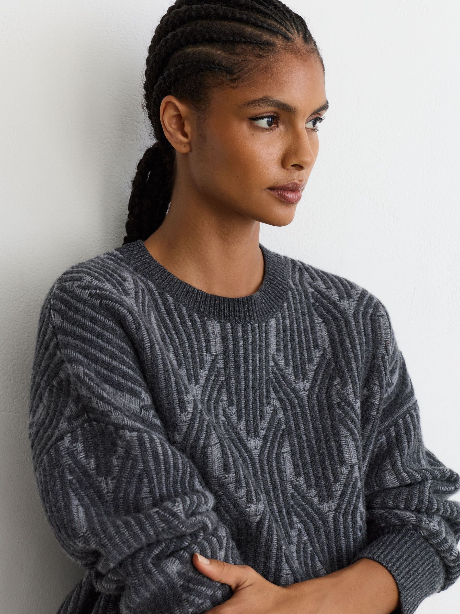 Wool-Cashmere Jacquard-Knit Jumper in Grey - Image 1 of 7