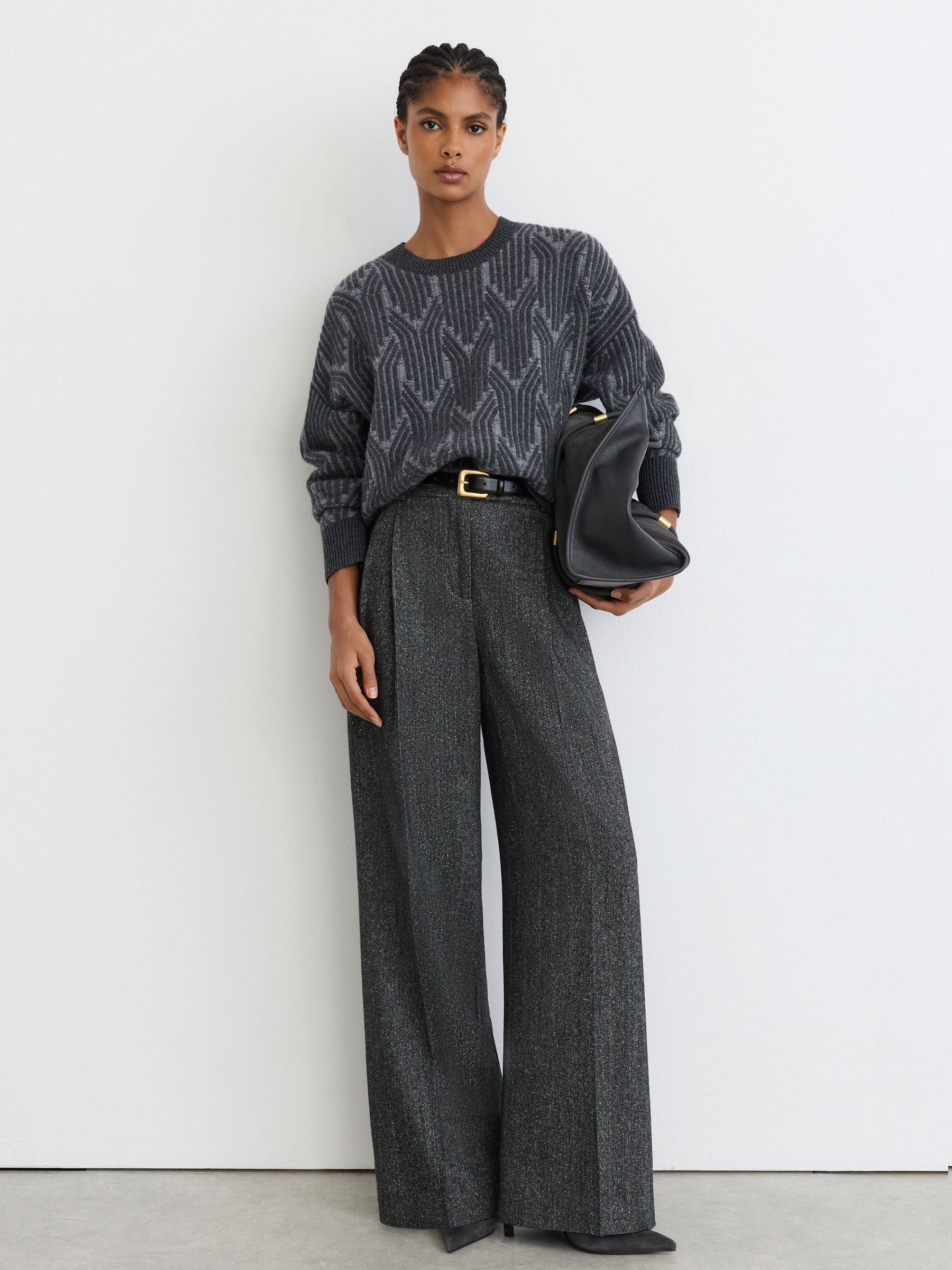 Wool-Cashmere Jacquard-Knit Jumper in Grey - Image 3 of 7