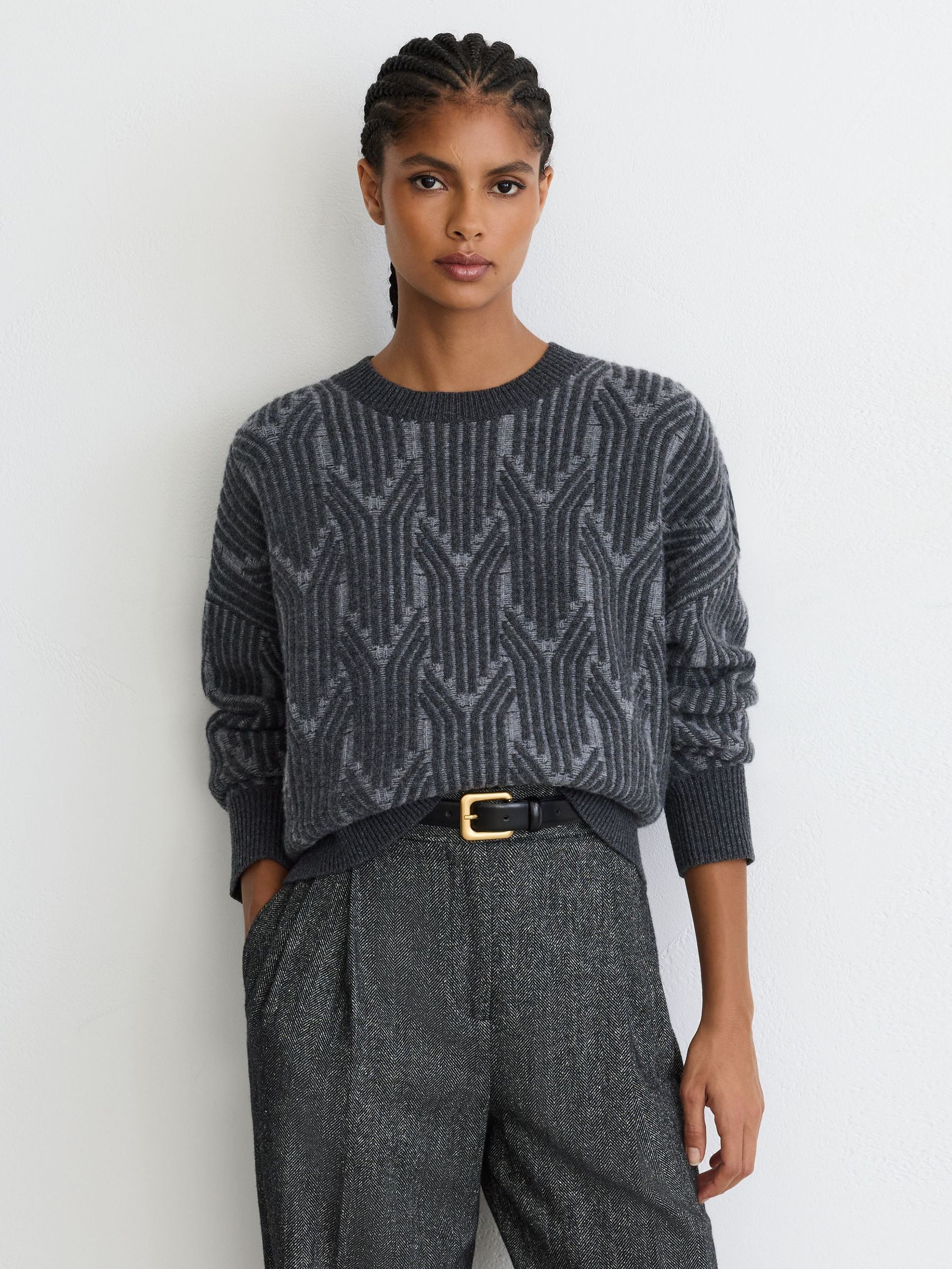 Wool-Cashmere Jacquard-Knit Jumper in Grey - Image 4 of 7