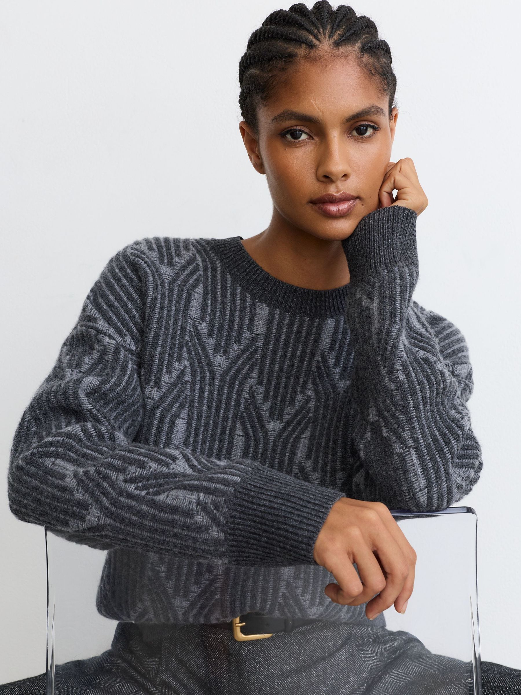 Wool-Cashmere Jacquard-Knit Jumper in Grey - Image 5 of 7