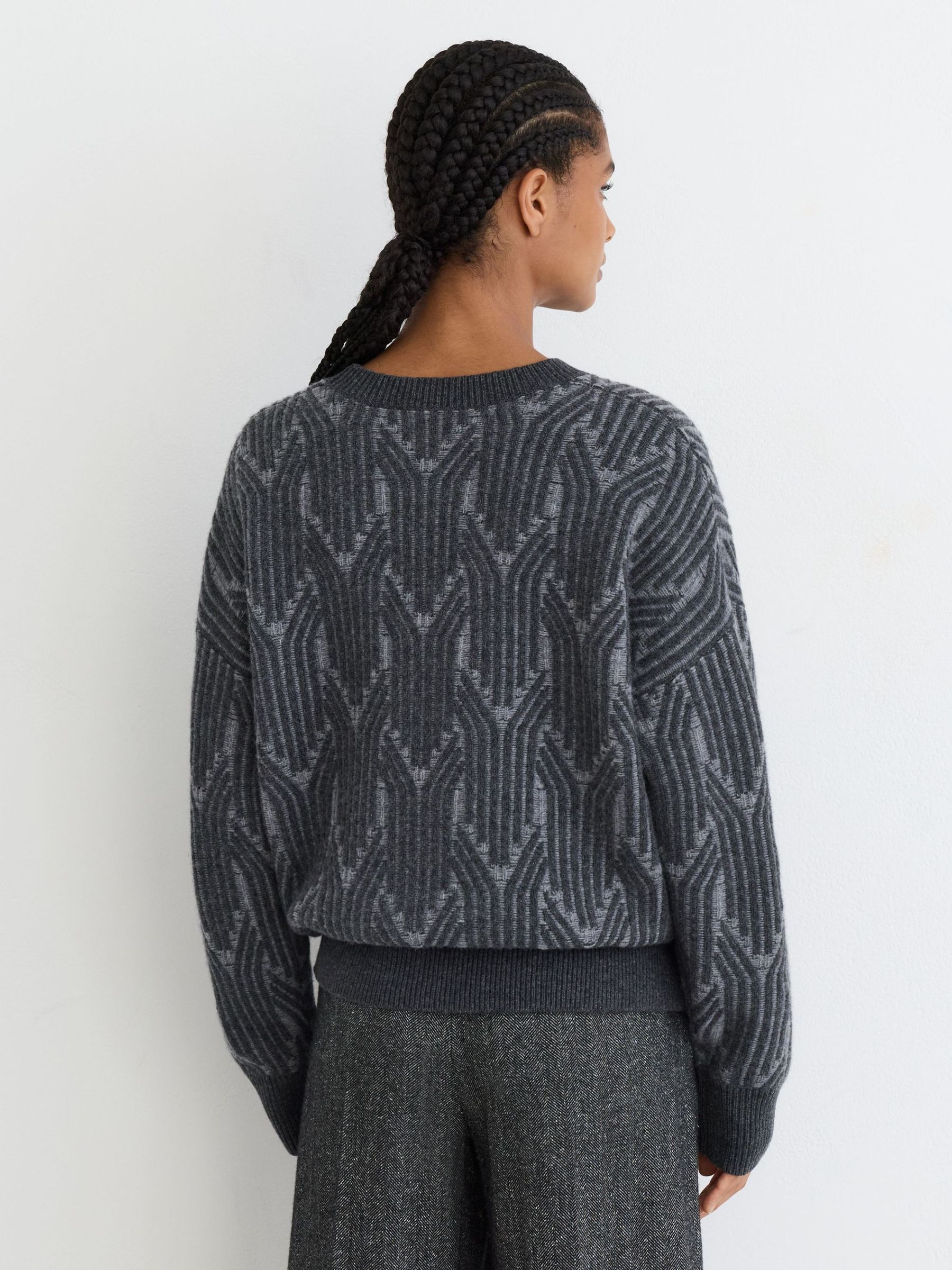Wool-Cashmere Jacquard-Knit Jumper in Grey - Image 6 of 7