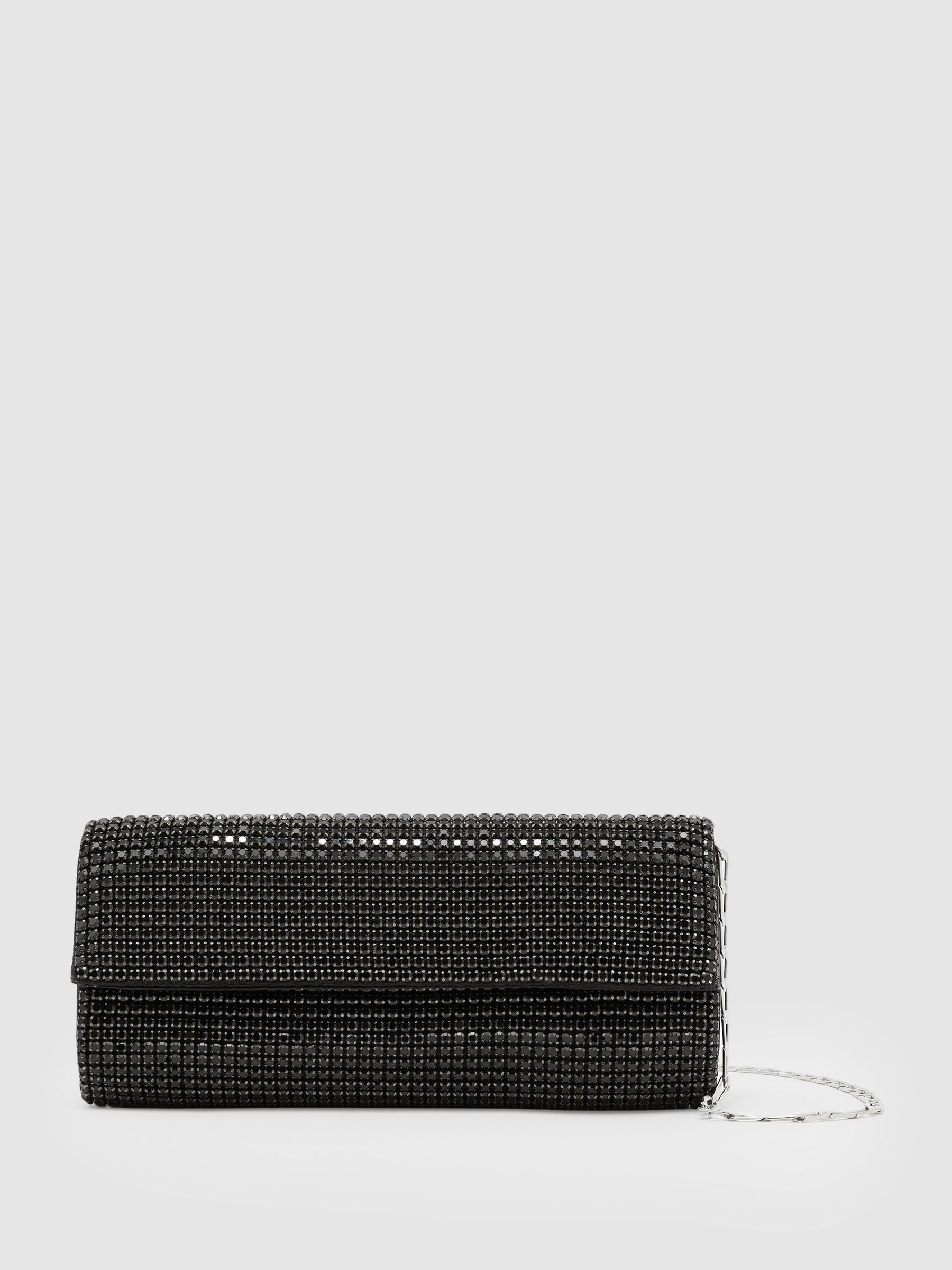Crystal Embellished Clutch Bag in Black - Image 2 of 8