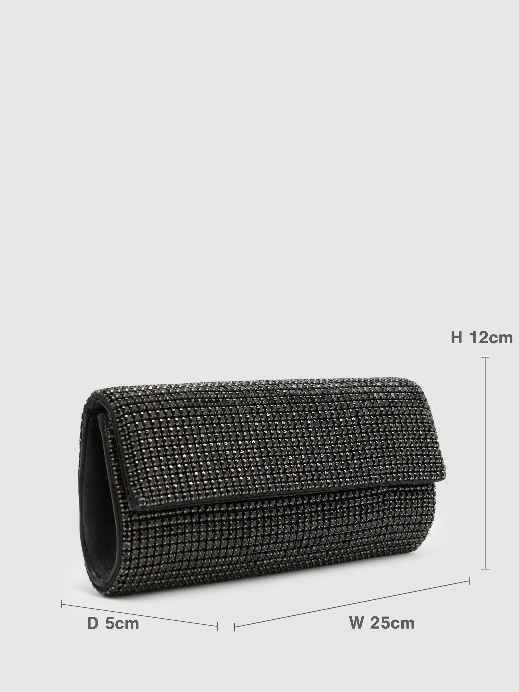 Crystal Embellished Clutch Bag in Black - Image 3 of 8