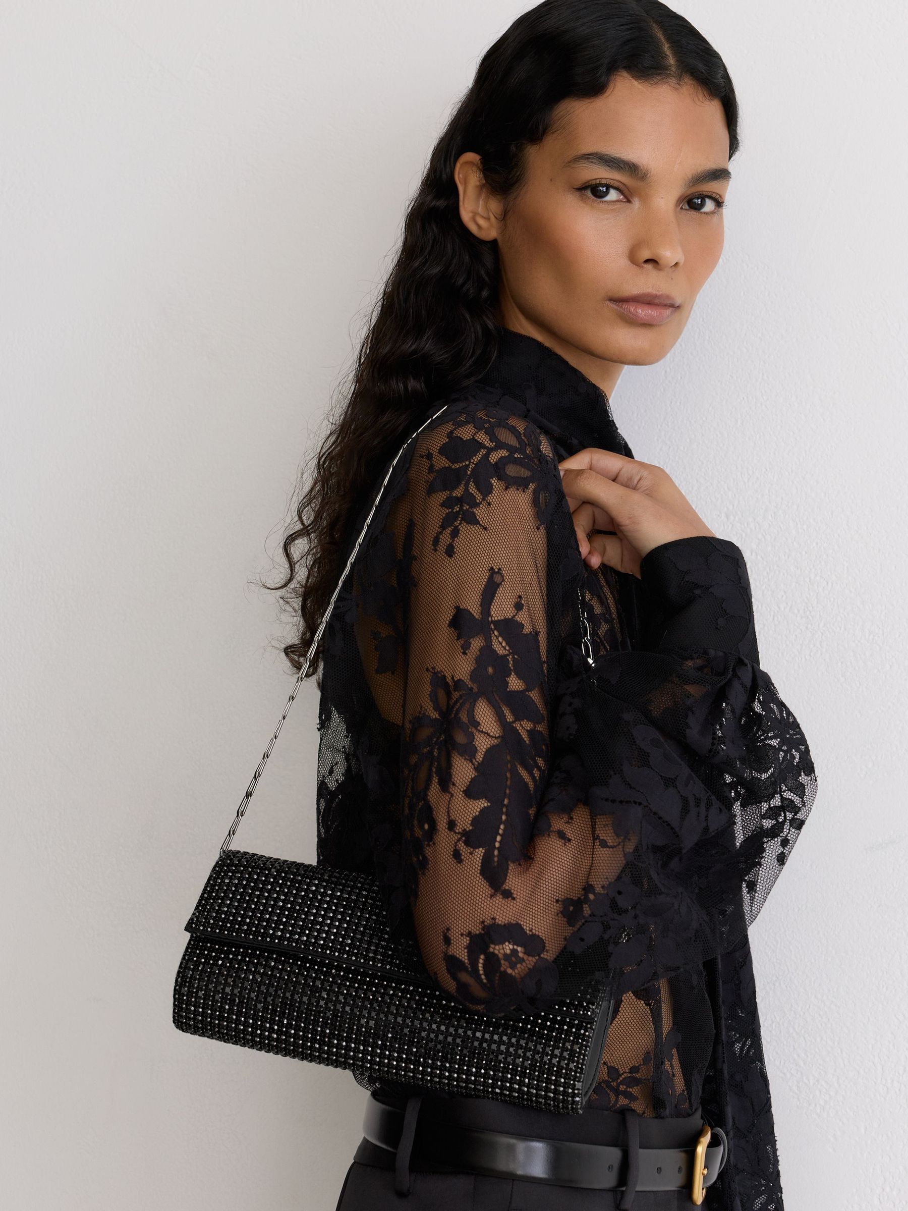 Crystal Embellished Clutch Bag in Black - Image 6 of 8