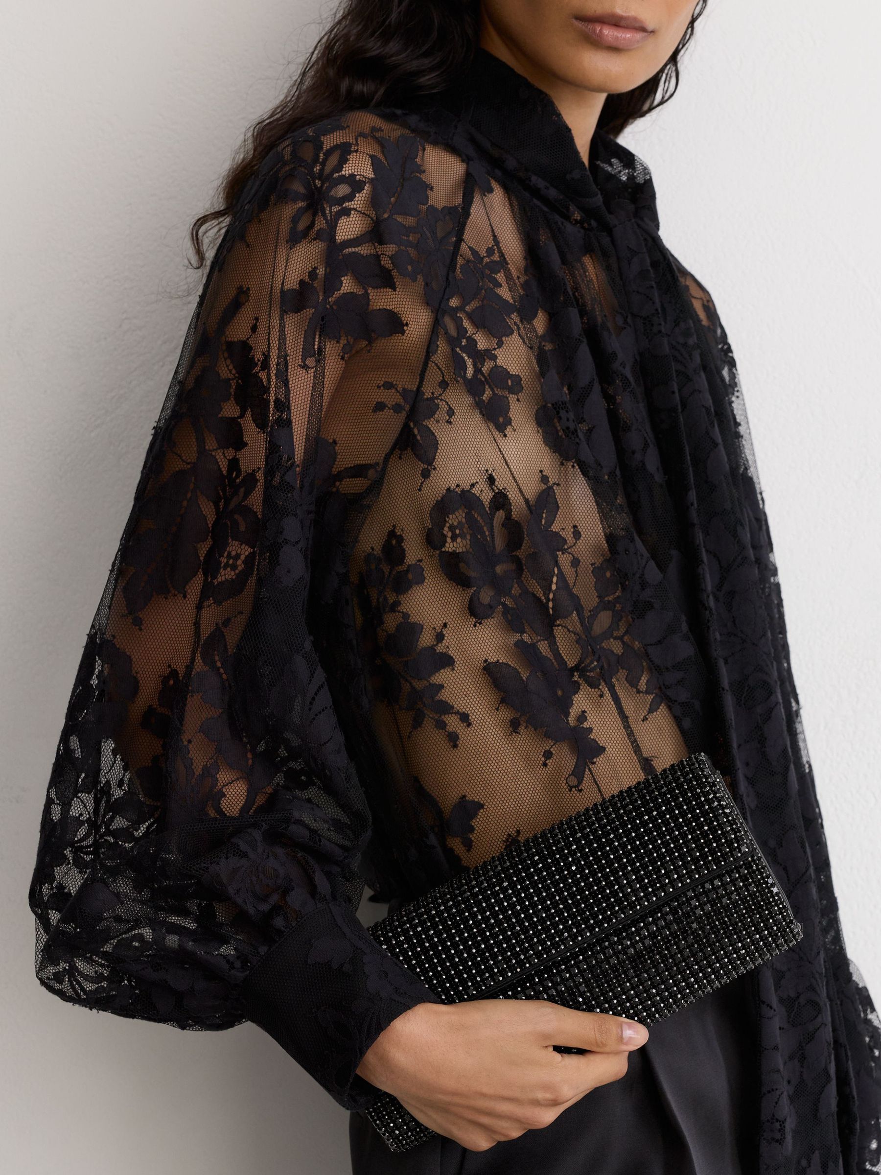 Crystal Embellished Clutch Bag in Black - Image 7 of 8