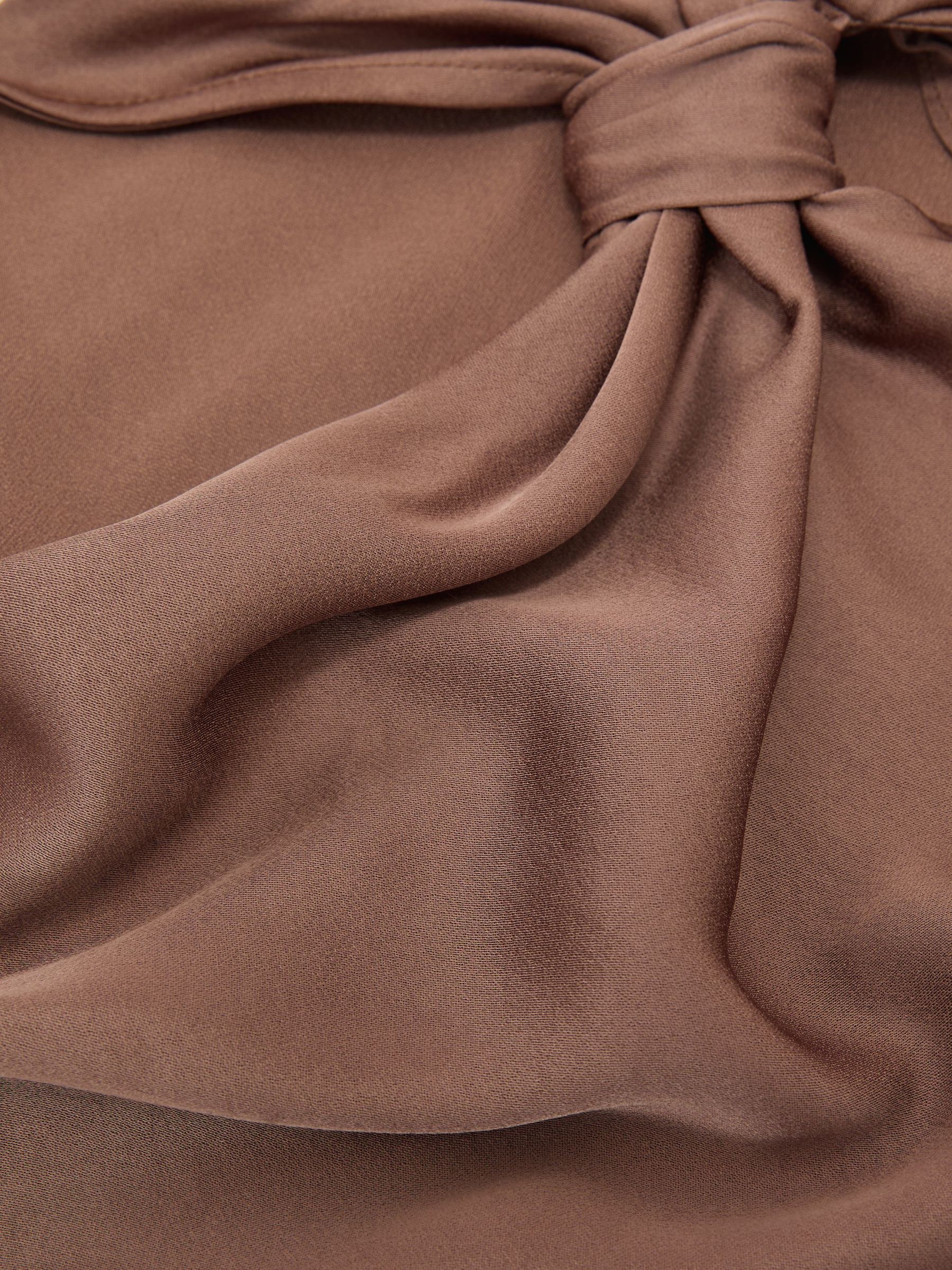 Satin Asymmetric Draped Maxi Dress in Taupe Brown - Image 7 of 7